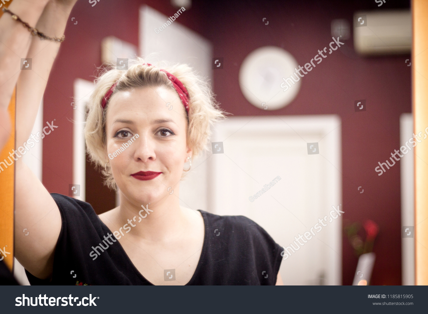 Portrait Blonde Woman Short Hair Pinup Stock Photo Edit Now