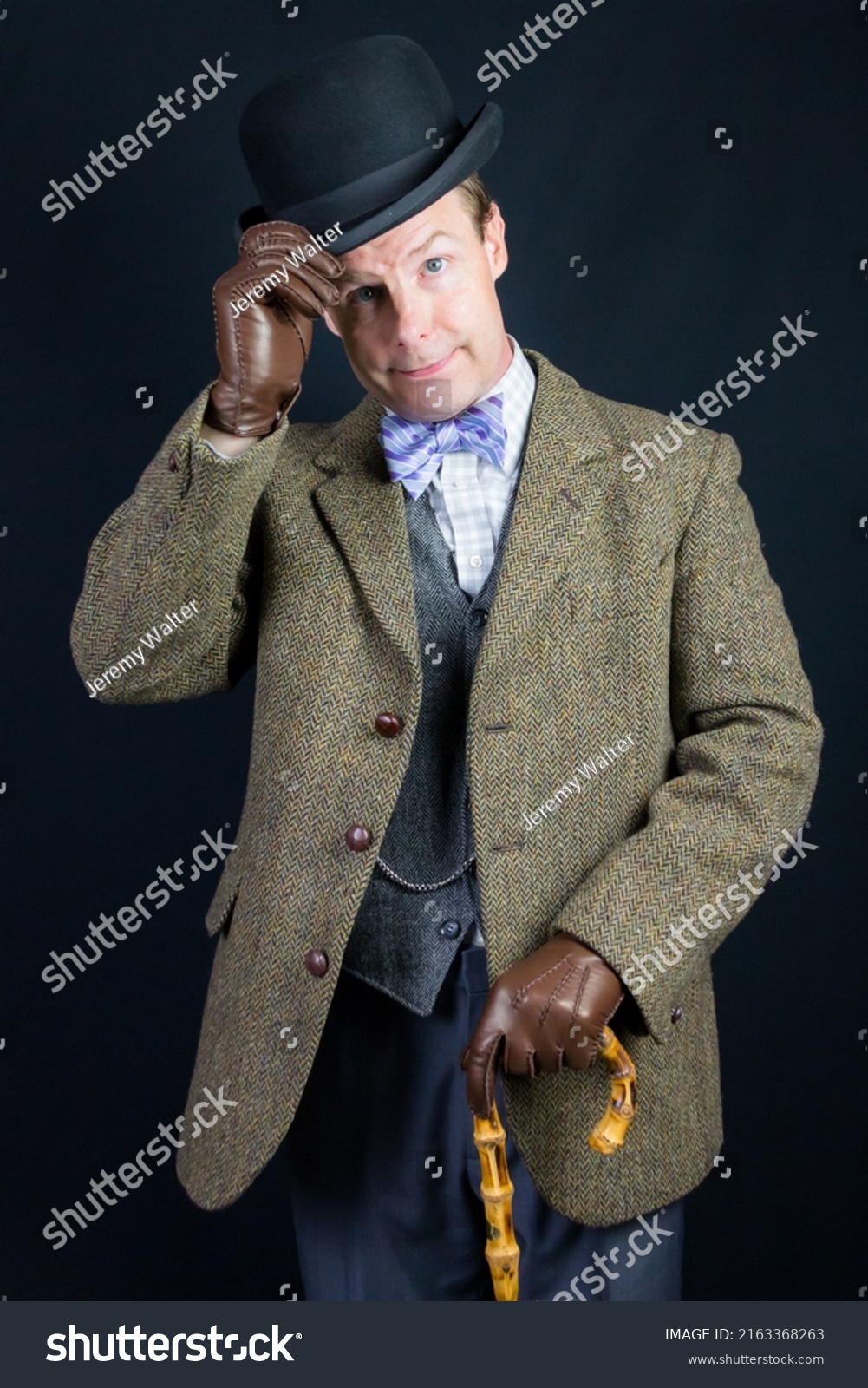 Portrait British Gentleman Tweed Suit Doffing Stock Photo 2163368263 ...