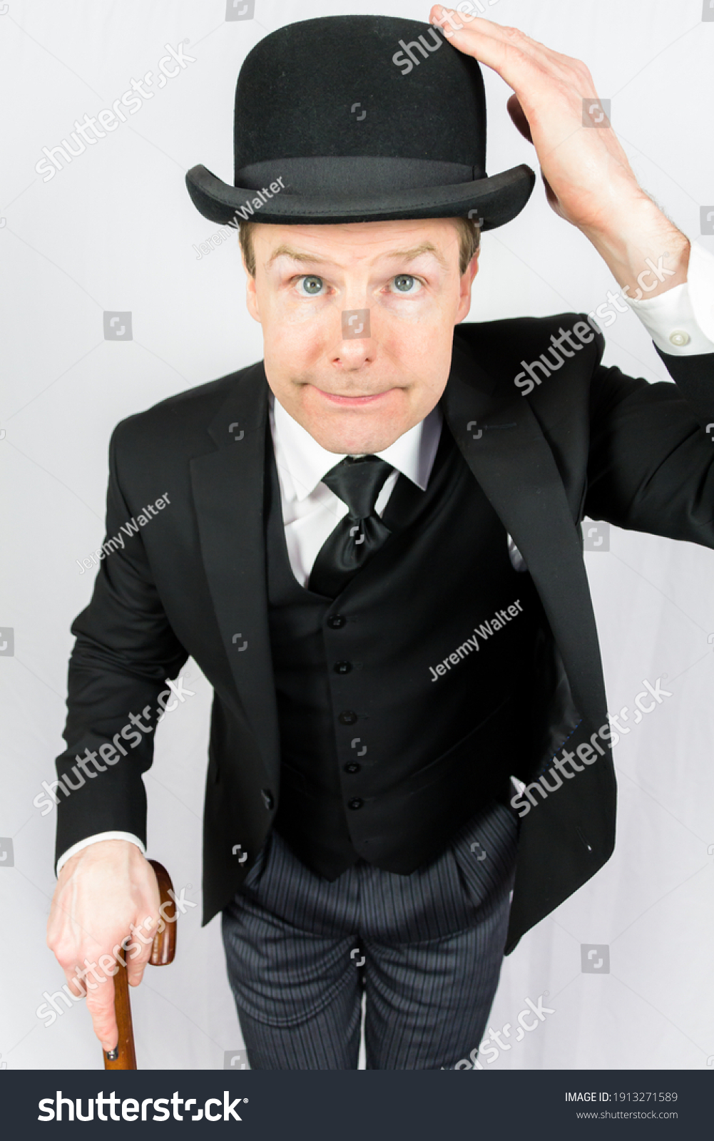 Portrait Businessman Dark Suit Bowler Hat Stock Photo 1913271589 ...