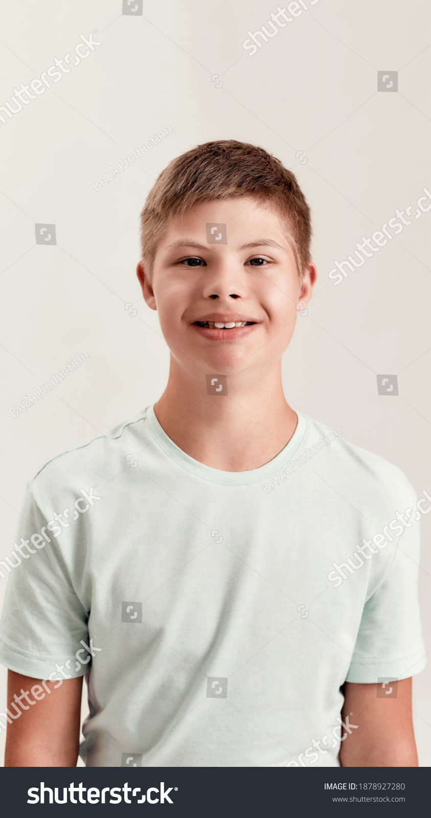 Portrait Cheerful Disabled Boy Down Syndrome Stock Photo Edit Now