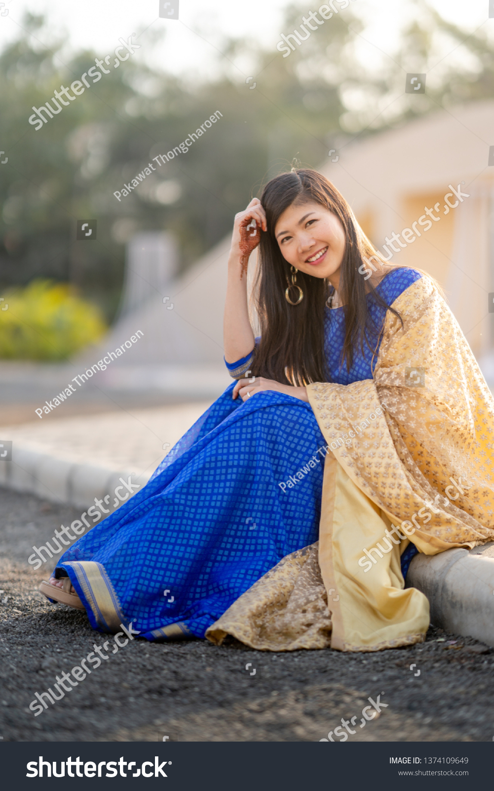 Portrait Chinesethai Young Woman Saree Dress Stock Photo Edit Now 1374109649