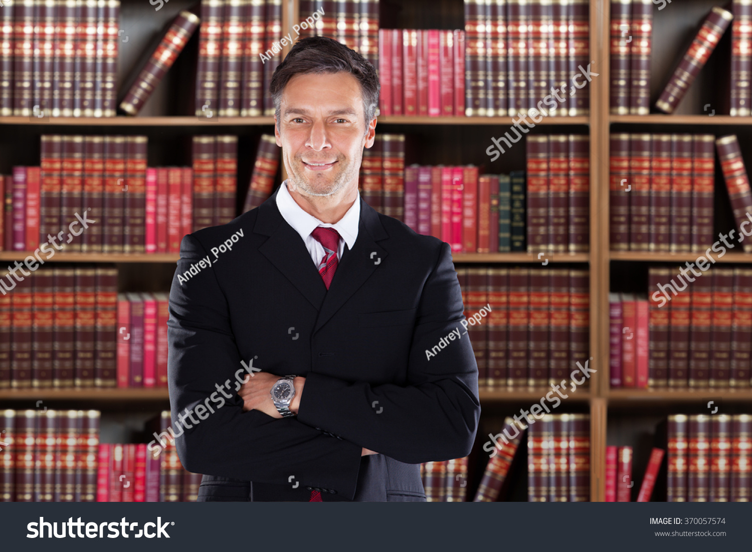 Portrait Confident Mature Attorney Standing Arms Stock Photo 370057574 ...