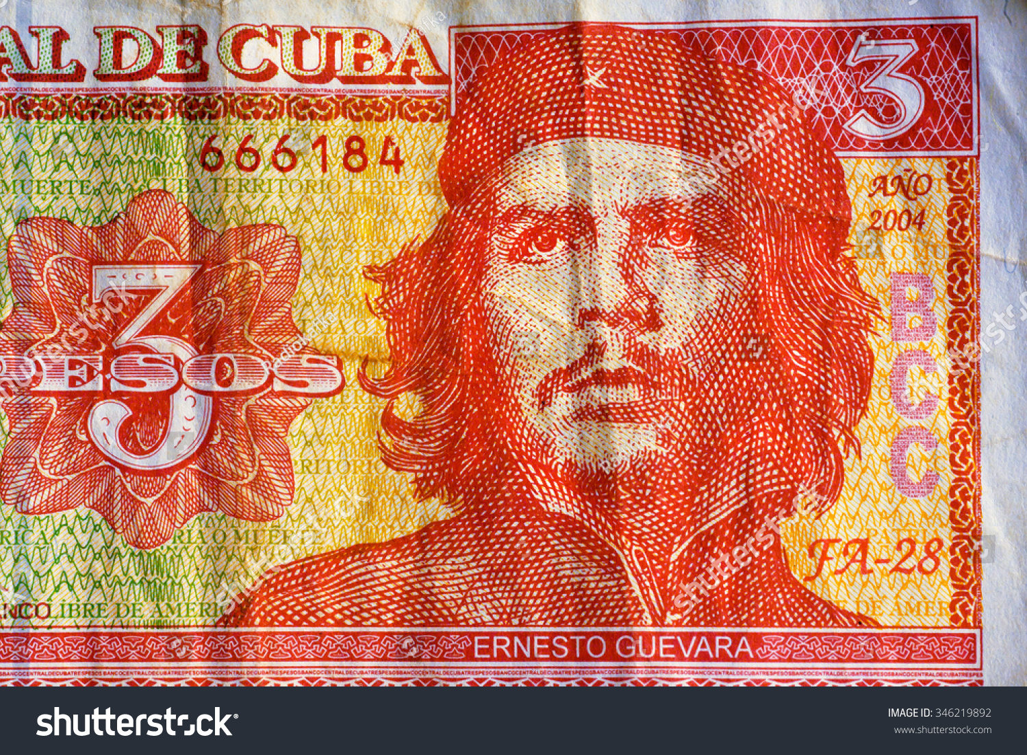 Portrait Of Ernesto Che Guevara, Historical Leader Of Cuba On Three ...