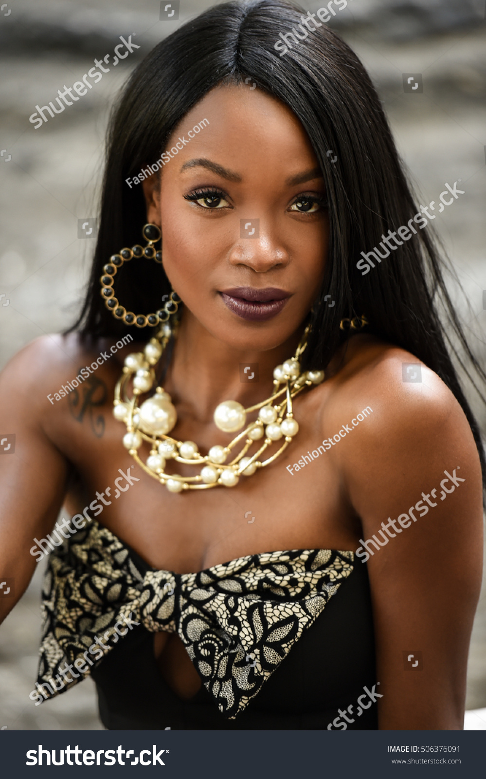 Portrait Exotic Looking African American Woman Stock Photo 