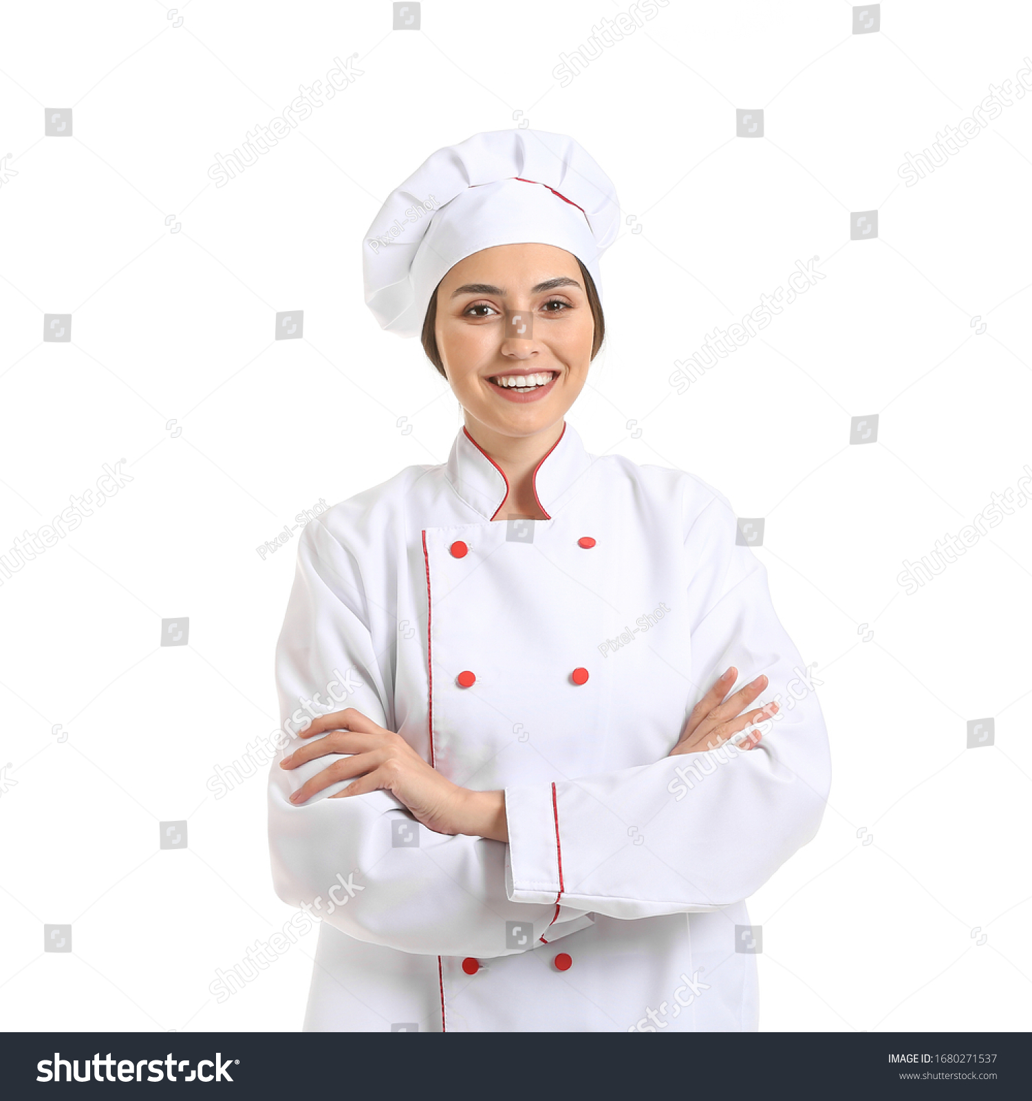 Portrait Female Chef On White Background Stock Photo 1680271537 ...