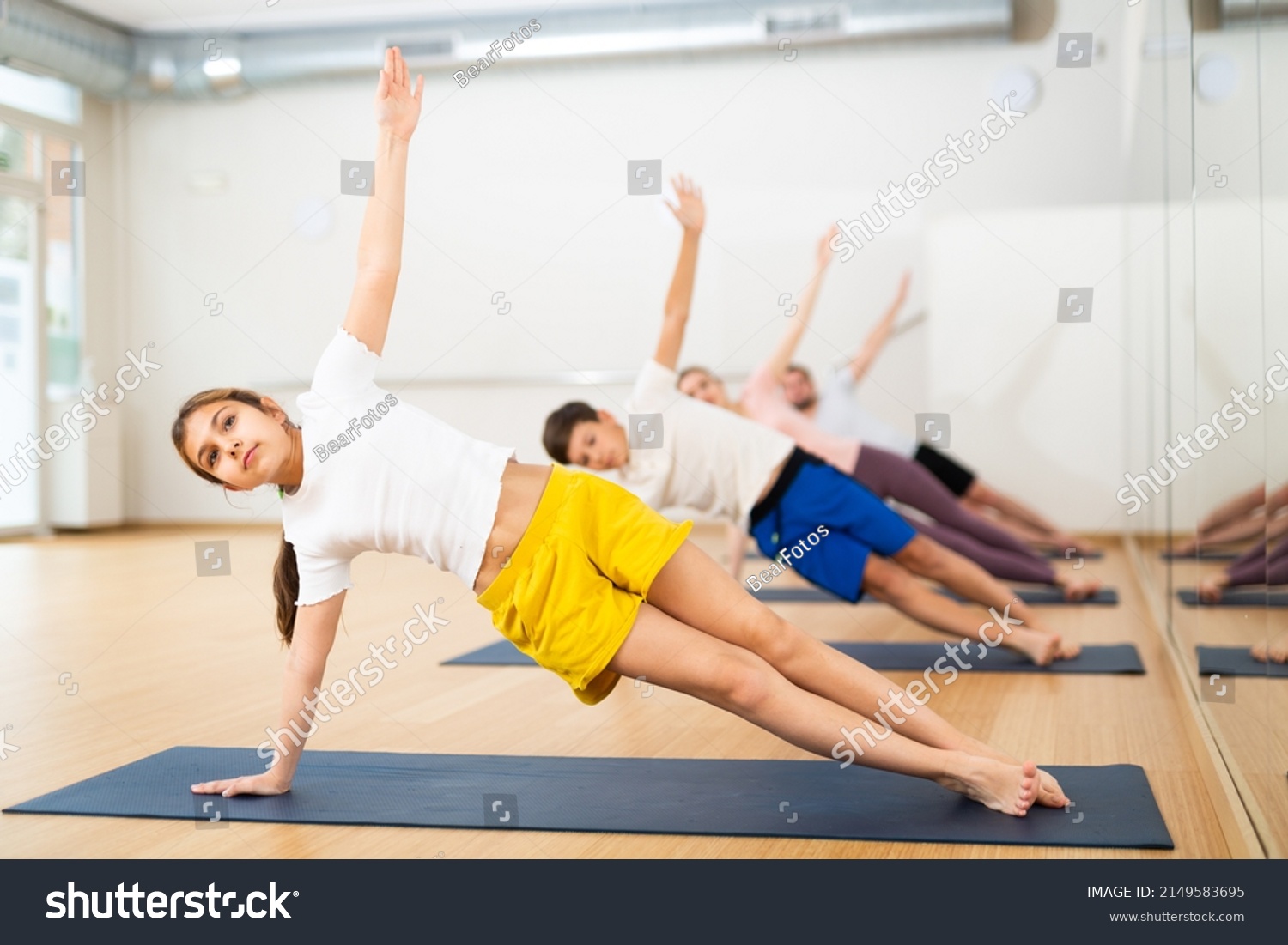 Portrait Focused Tween Girl Practicing Yoga Stock Photo 2149583695 ...