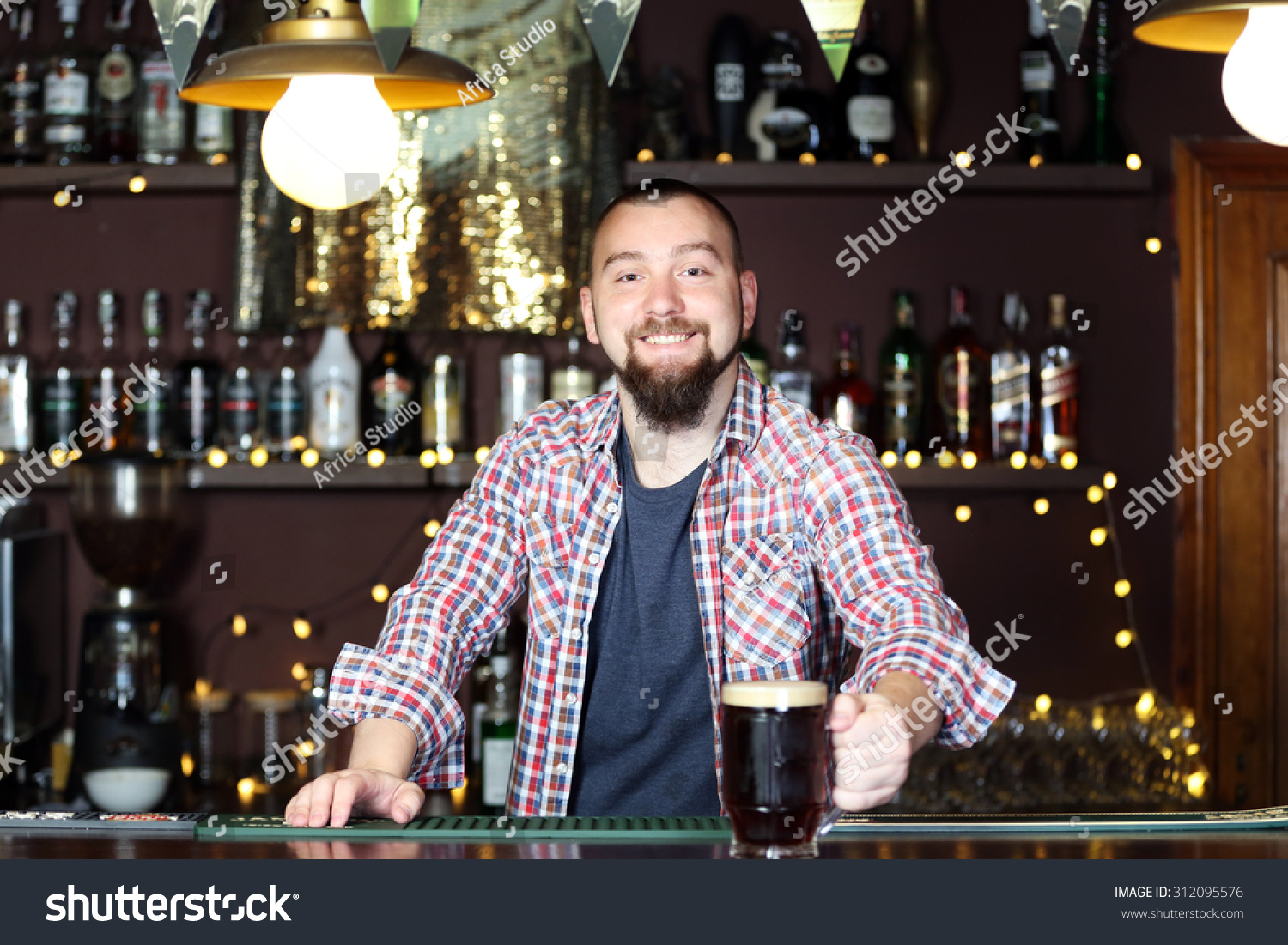 Portrait Of Handsome Bartender At Workplace Stock Photo 312095576 ...