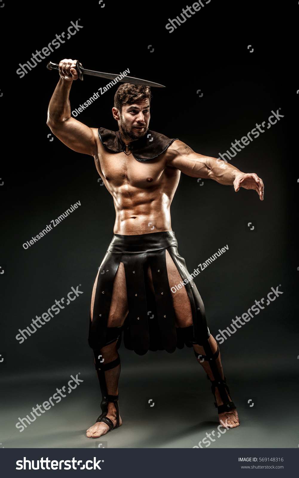 Portrait Handsome Muscular Gladiator Sword Studio Stock Photo Edit Now