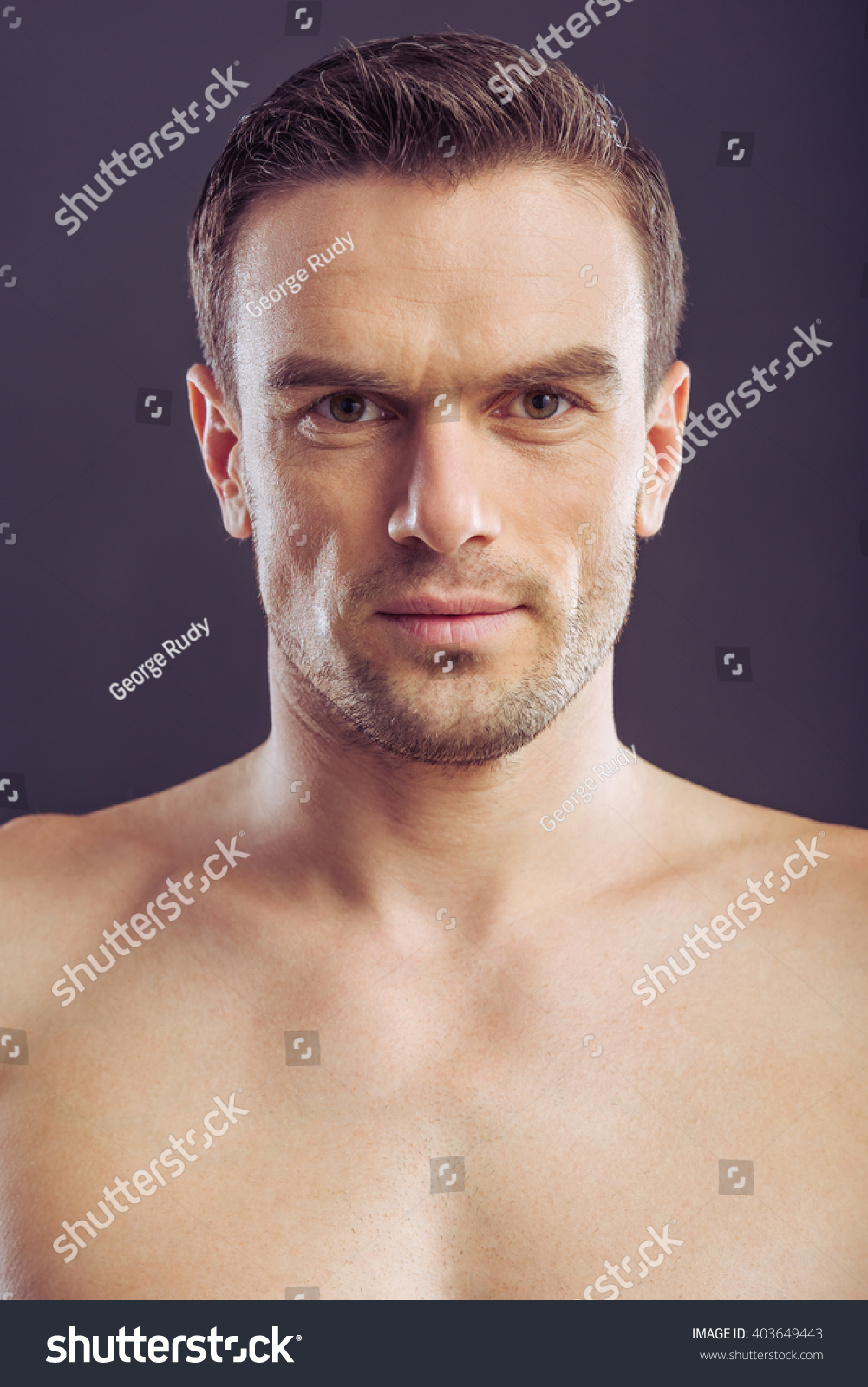 Portrait Handsome Naked Man Looking Camera