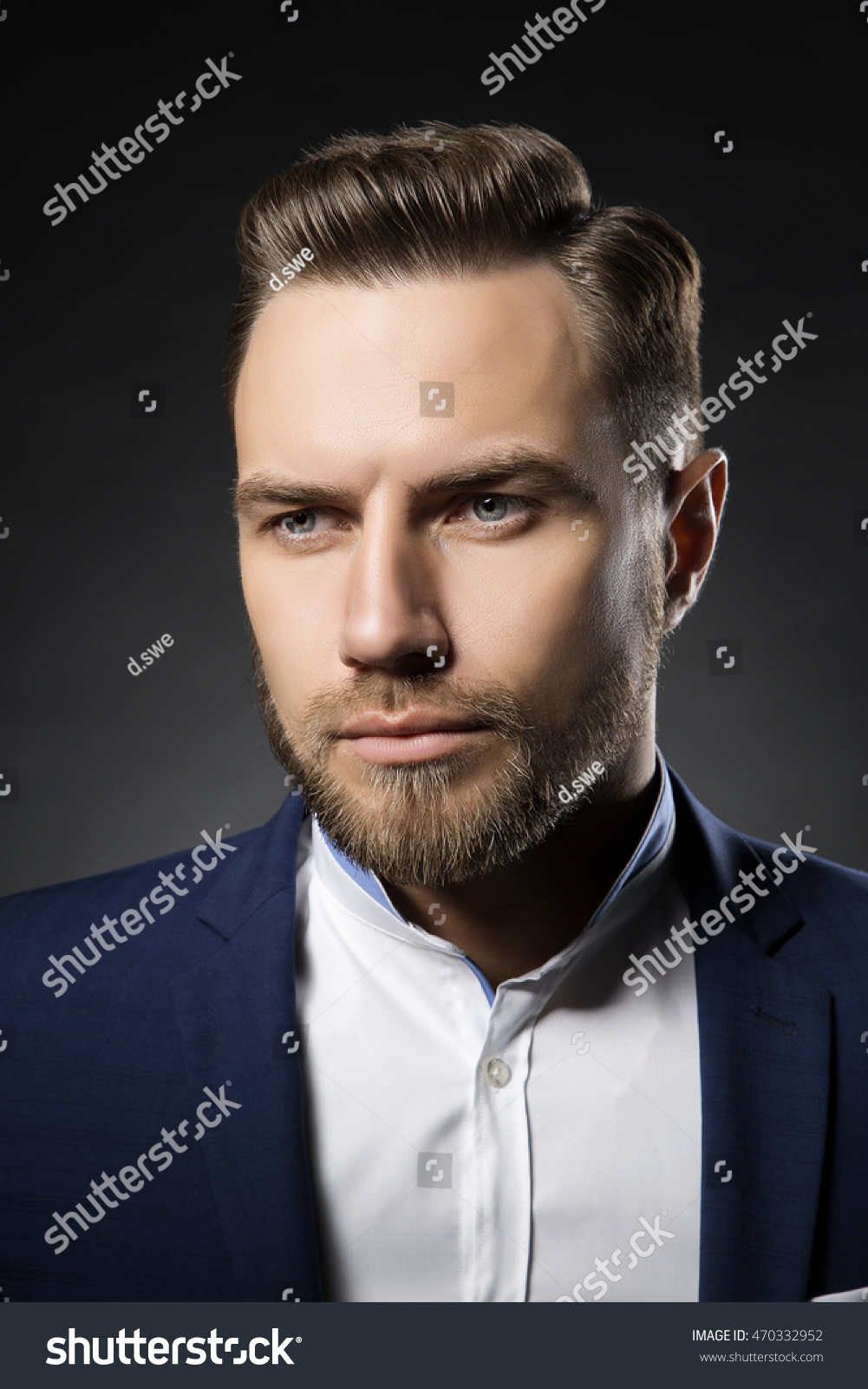 Portrait Of Handsome Stylish Caucasian Bearded Young Man In Elegant ...