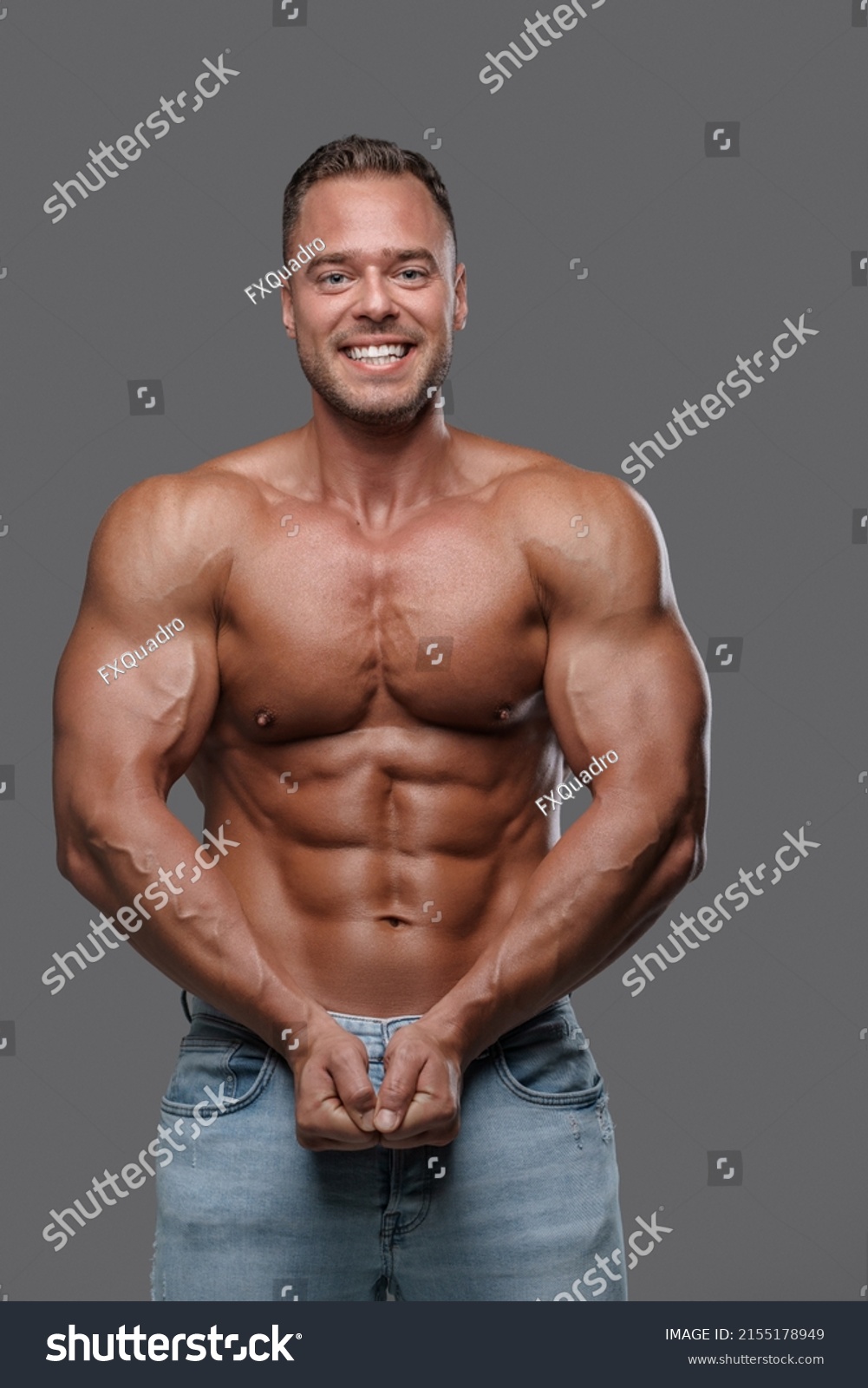 Portrait Happy Muscular Man Naked Torso Stock Photo Shutterstock