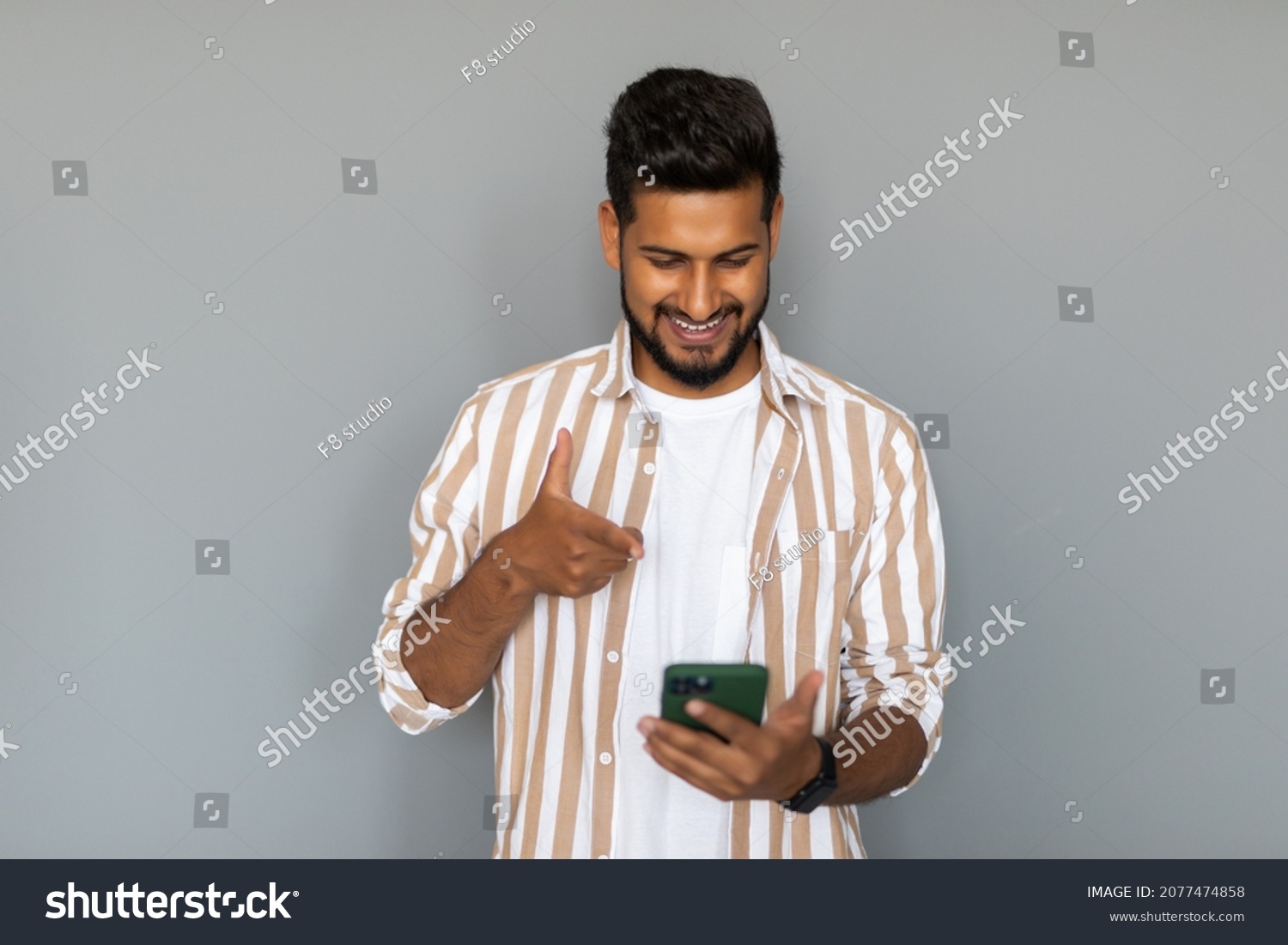 Portrait Indian Man Having Phone Hands Stock Photo 2077474858 ...