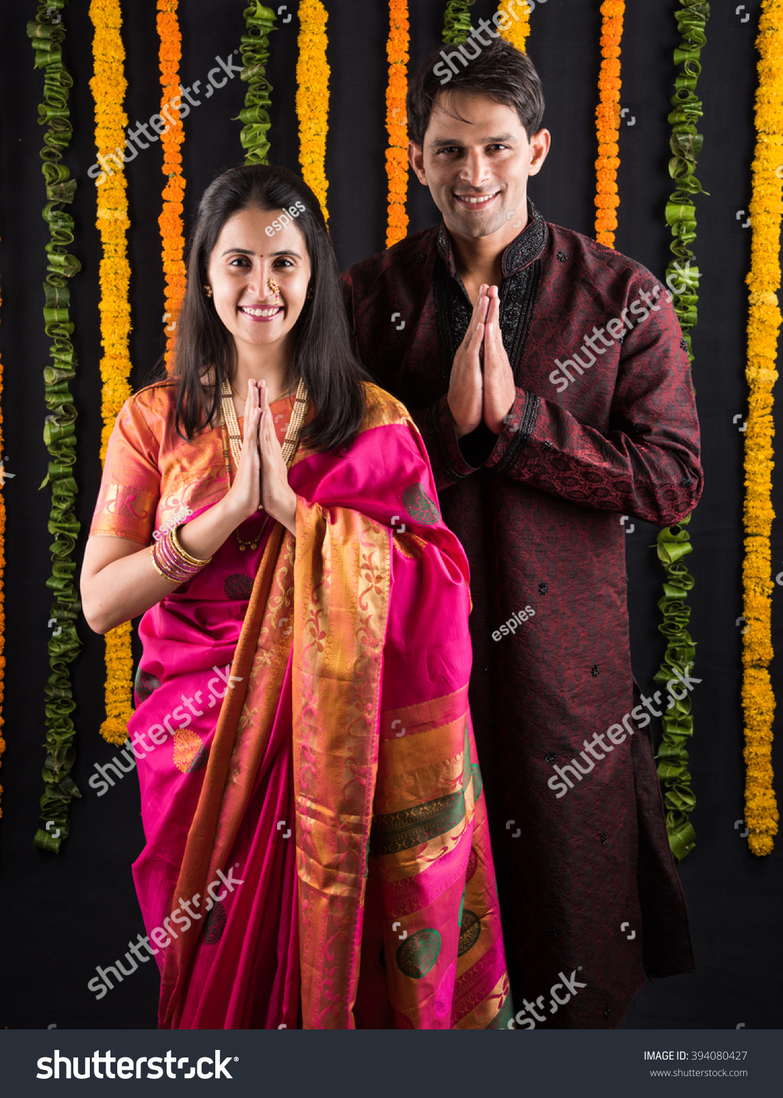 Portrait Indian Married Couple Traditional Wear Stock Photo 394080427 ...