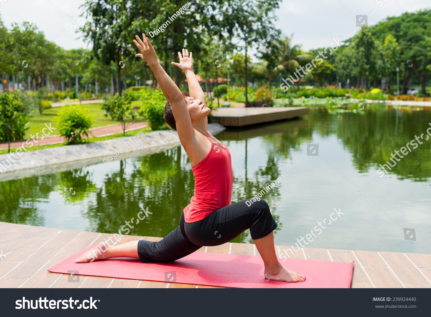 Portrait Japanese Mature Woman Practicing Yoga Stock Photo Edit Now