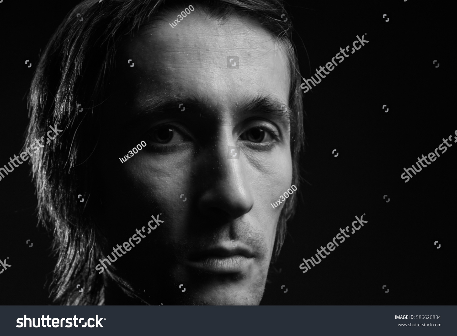 Portrait of male model closeup black and white photography