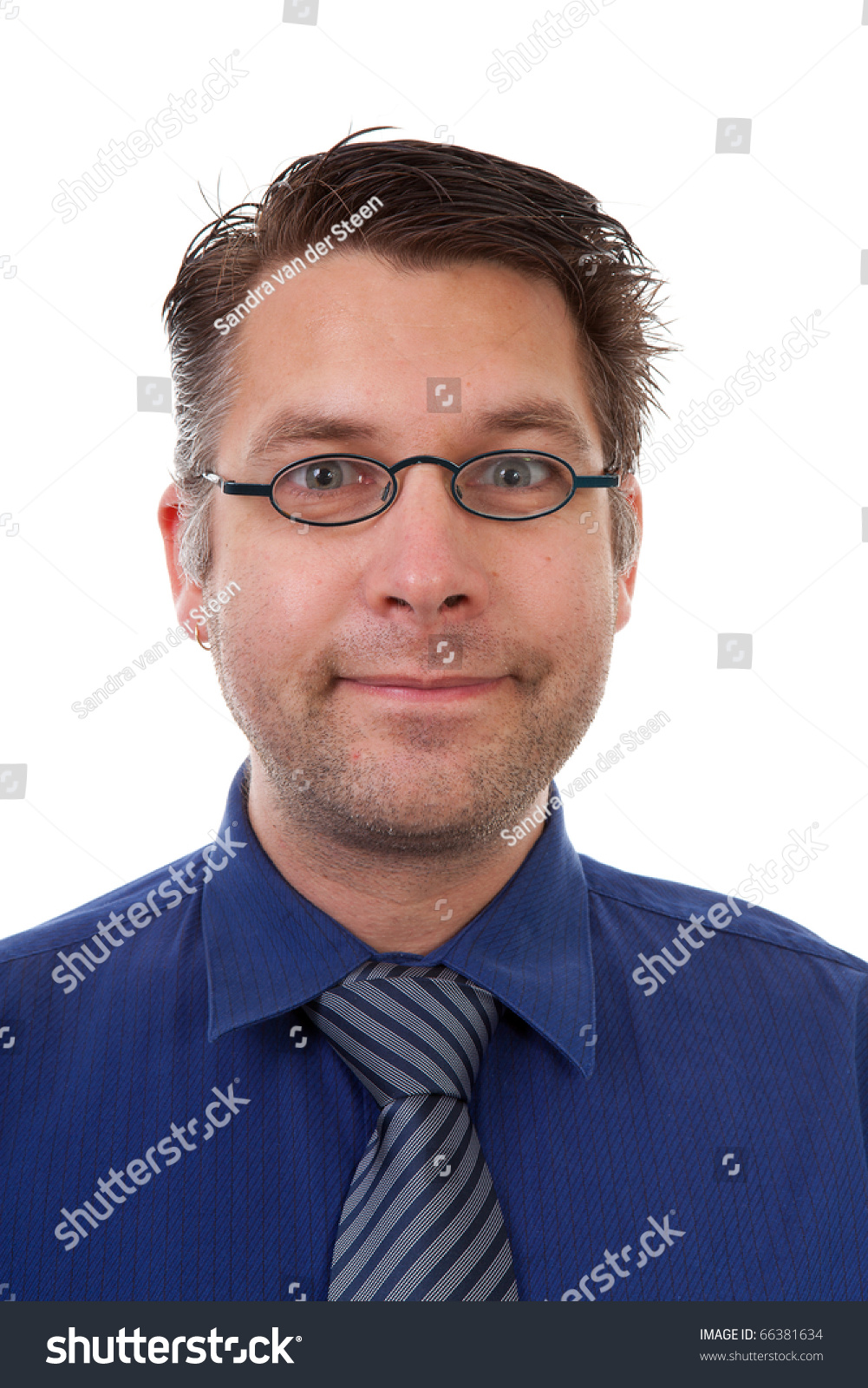 Portrait Of Male Nerdy Geek Over White Background Stock Photo 66381634 ...