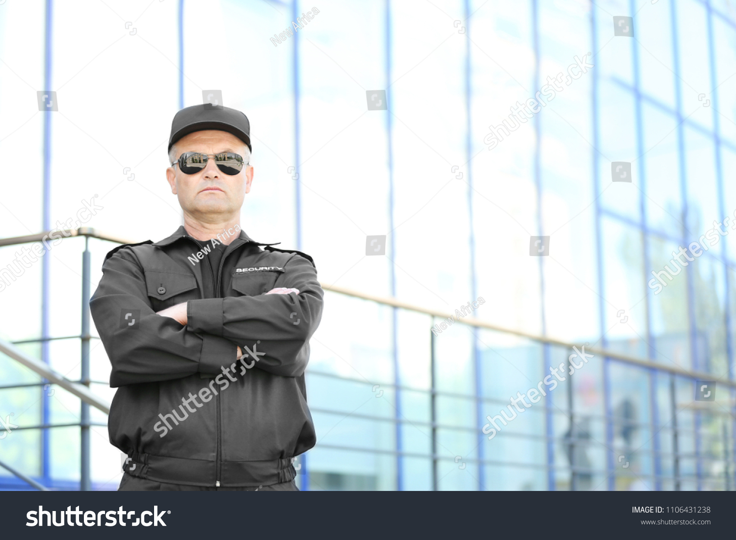 Portrait Male Security Guard Uniform Outdoors Stock Photo 1106431238 ...