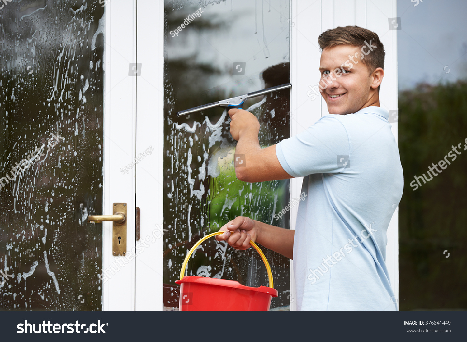 Portrait Of Man Cleaning House Windows Stock Photo 376841449 : Shutterstock