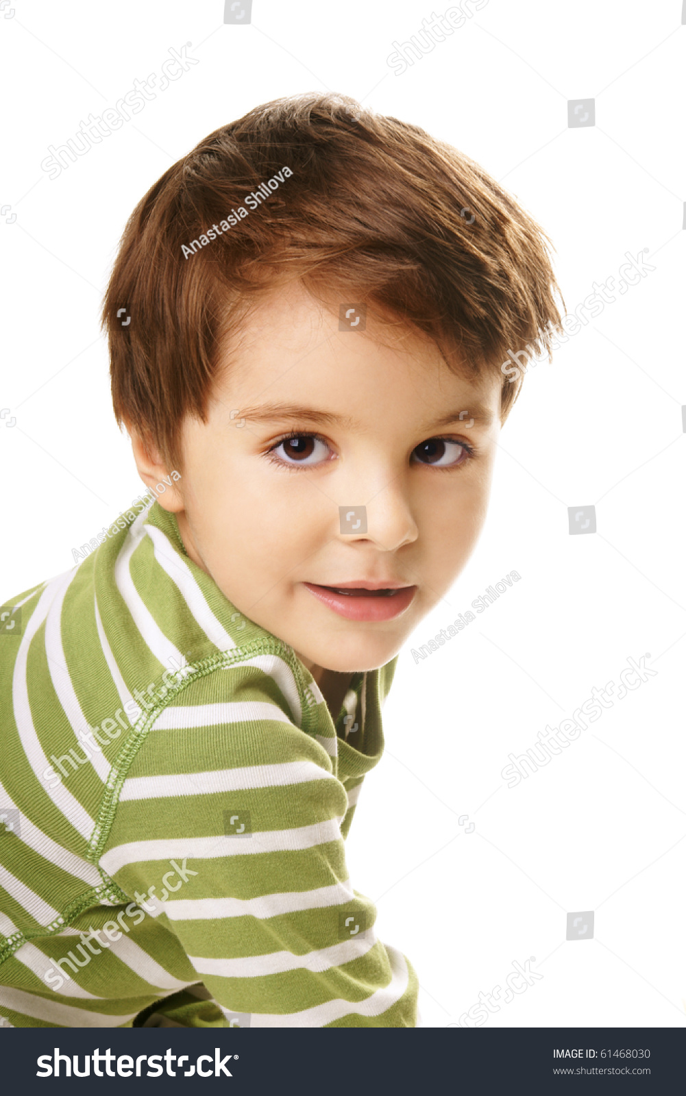 Portrait Of Pretty Smiling Little Boy Isolated On White Background ...