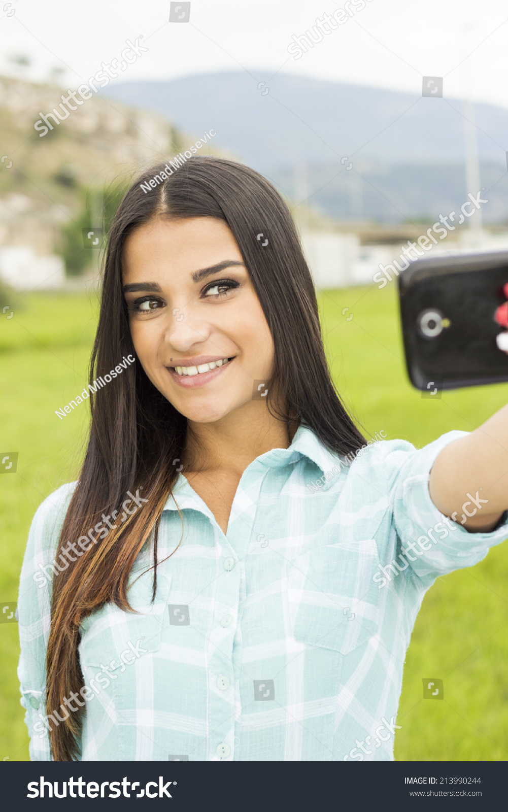 Portrait Pretty Young Girl Taking Selfies Stock Photo 213990244