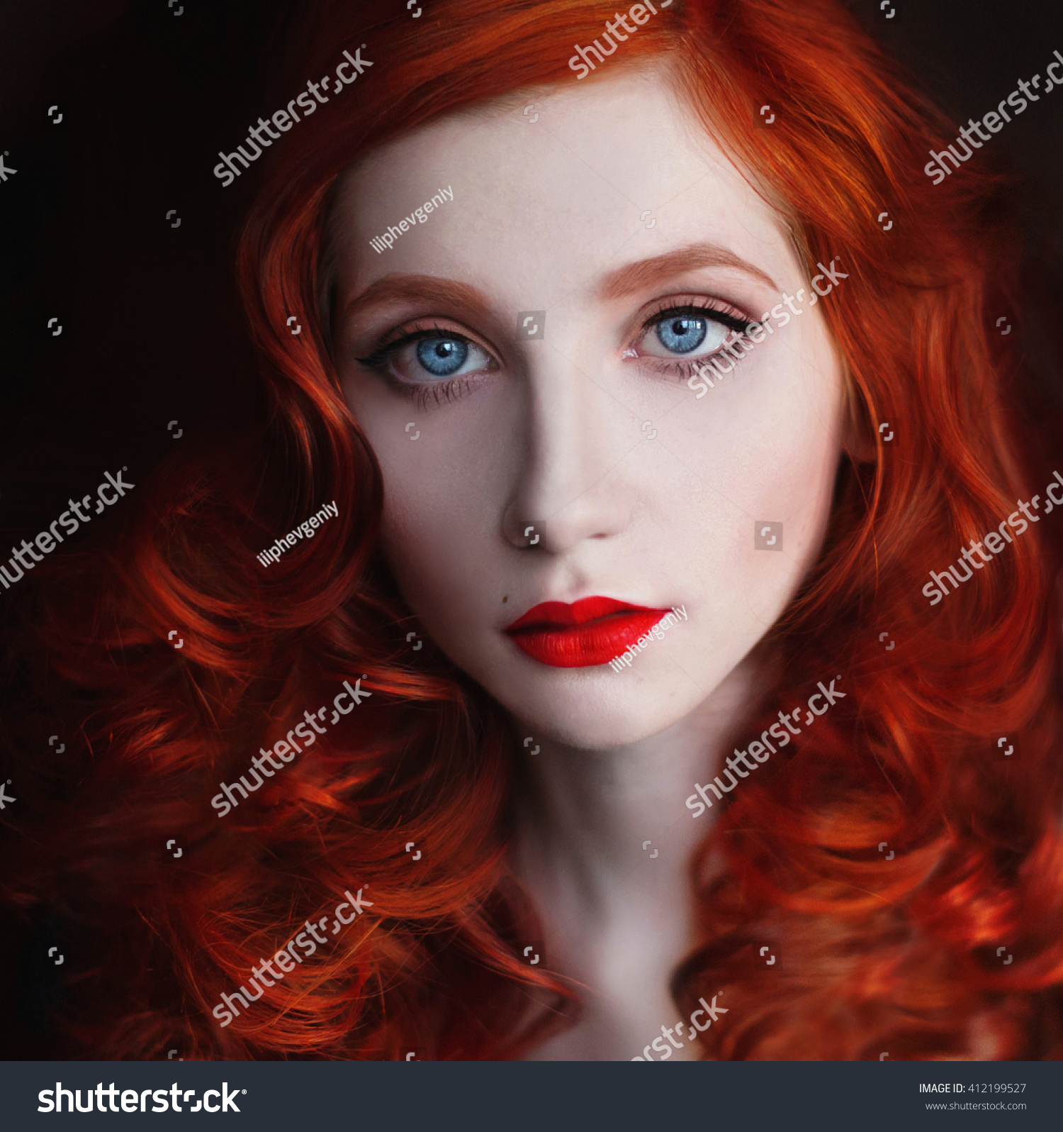 Portrait Redhaired Girl Big Blue Eyes Stock Photo Edit Now