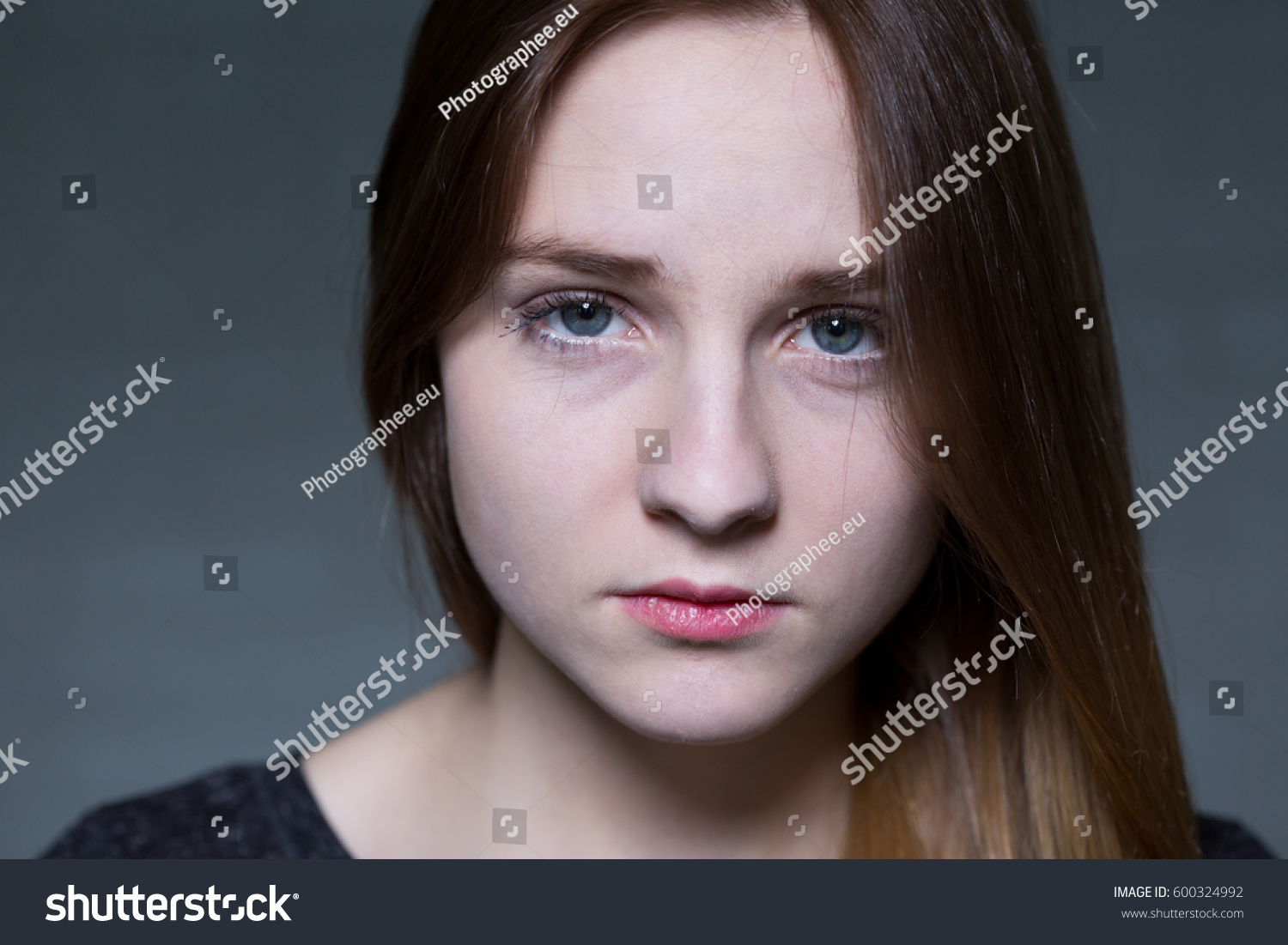 Portrait Serious Teenage Girl Long Hair Stock Photo 600324992 ...