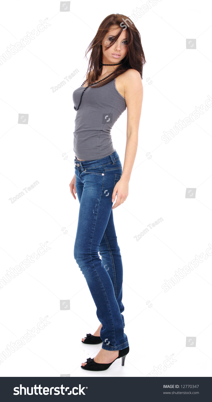 Portrait Sexy Girl Blue Jeans Stock Photo 12770347 - Shutterstock