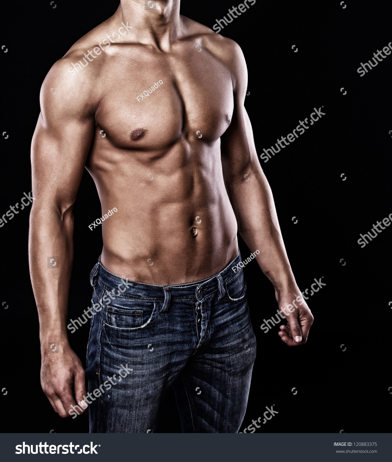 Photo De Stock De Portrait Sexy Muscle Man Posing Studio Modifier Maintenant