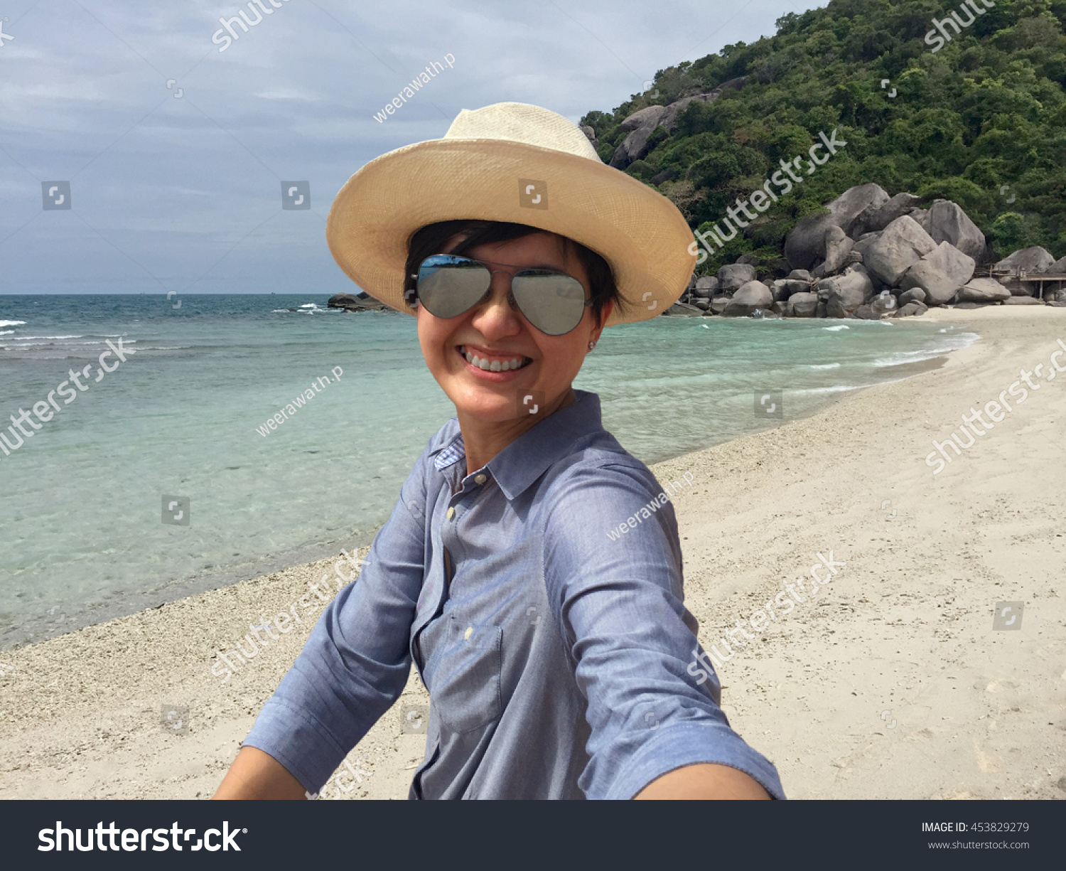 Portrait Shorthair Asian Woman Wearing Hat Stock Image Download Now