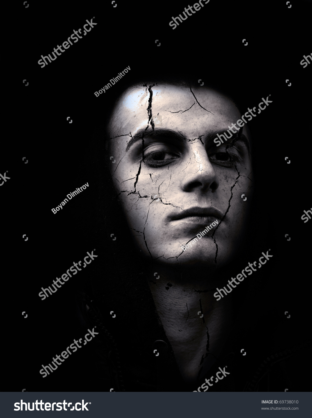 Portrait Sinisterspooky Looking Man Cracked Skin Stock Photo 69738010 ...
