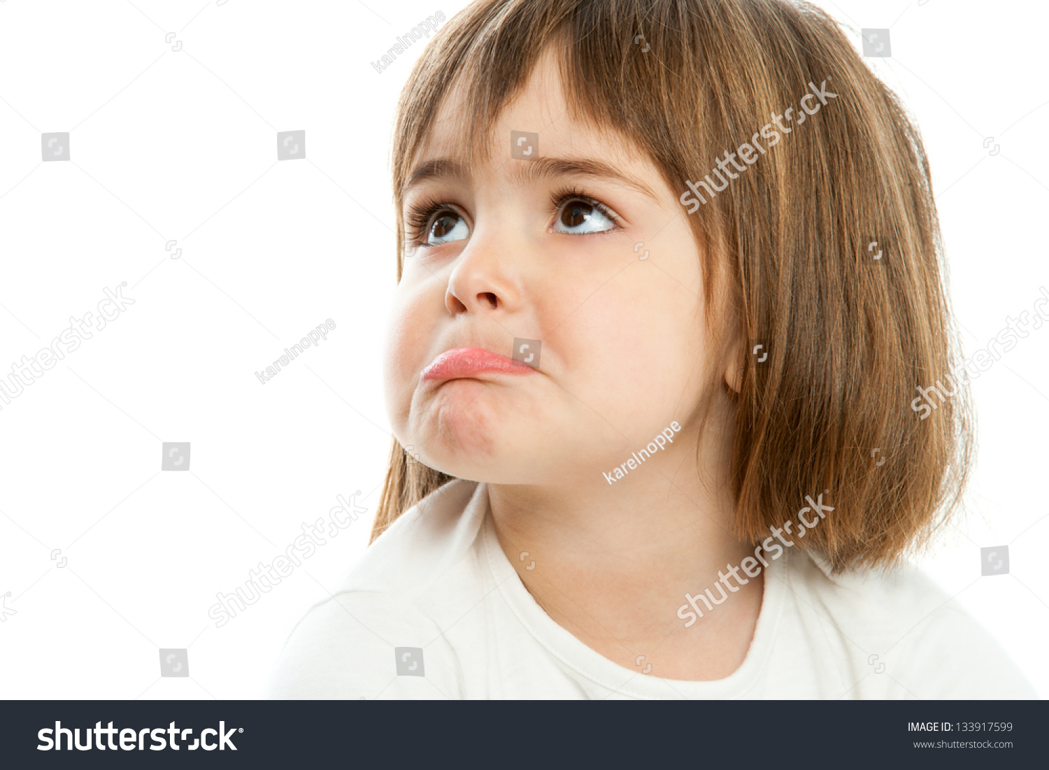 Portrait Of Small Unhappy Girl With Funny Face Expression.Isolated ...