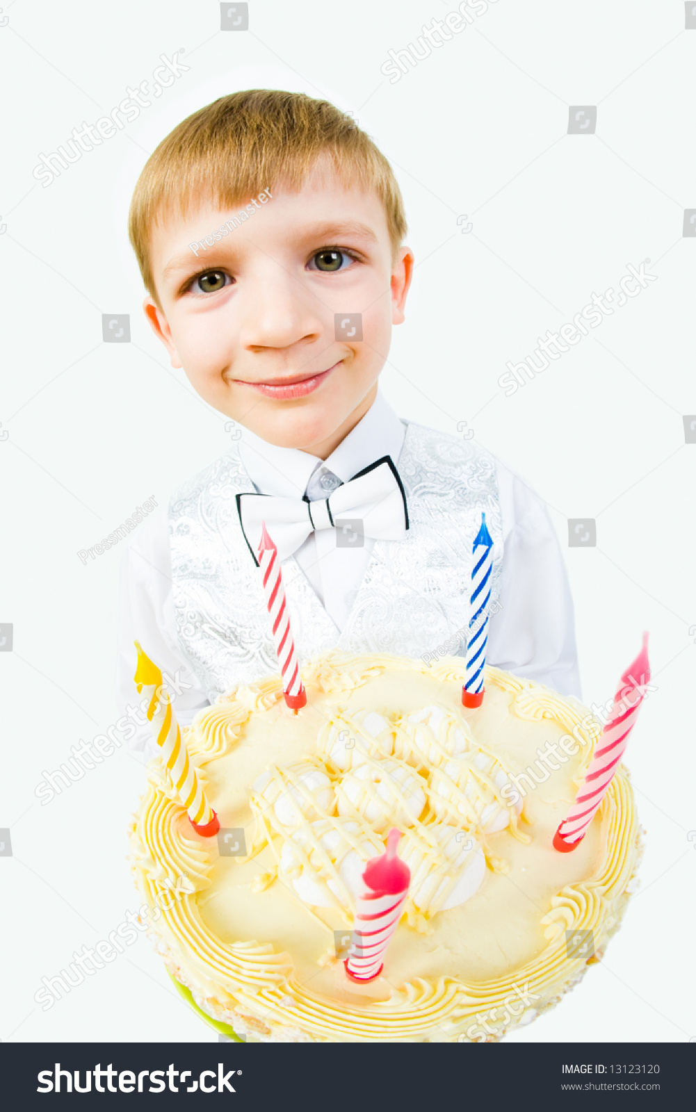 Portrait Of Smiling Child Holding The Big Tasty Cake Stock Photo ...