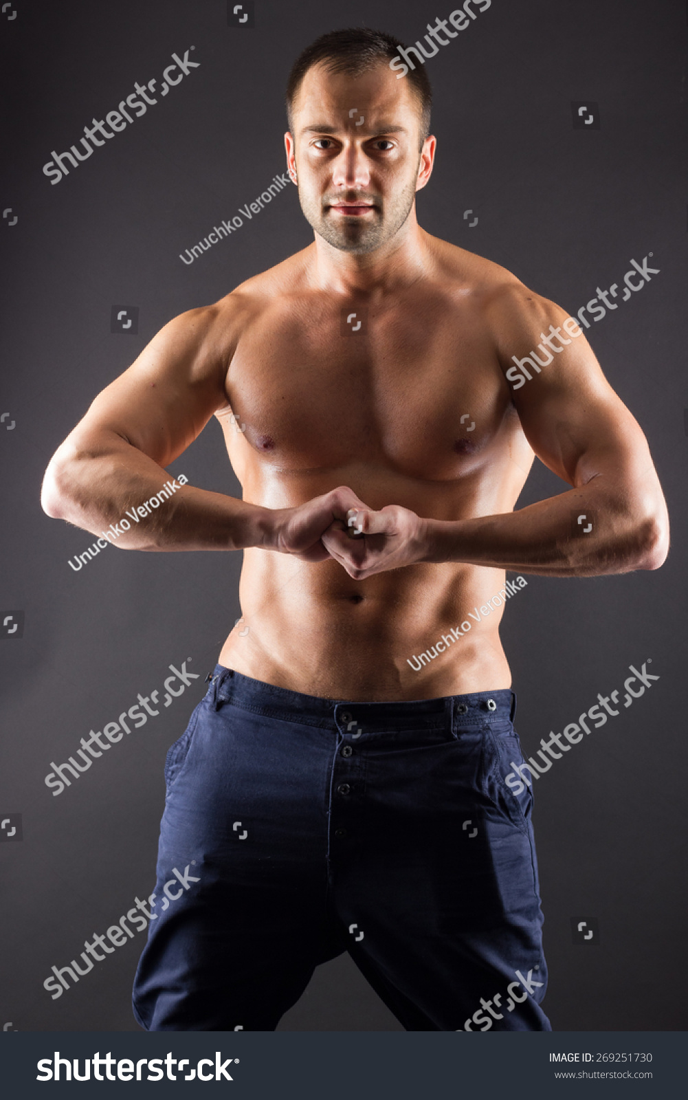 Unrecognizable Young Man With Naked Muscular Torso Stock 