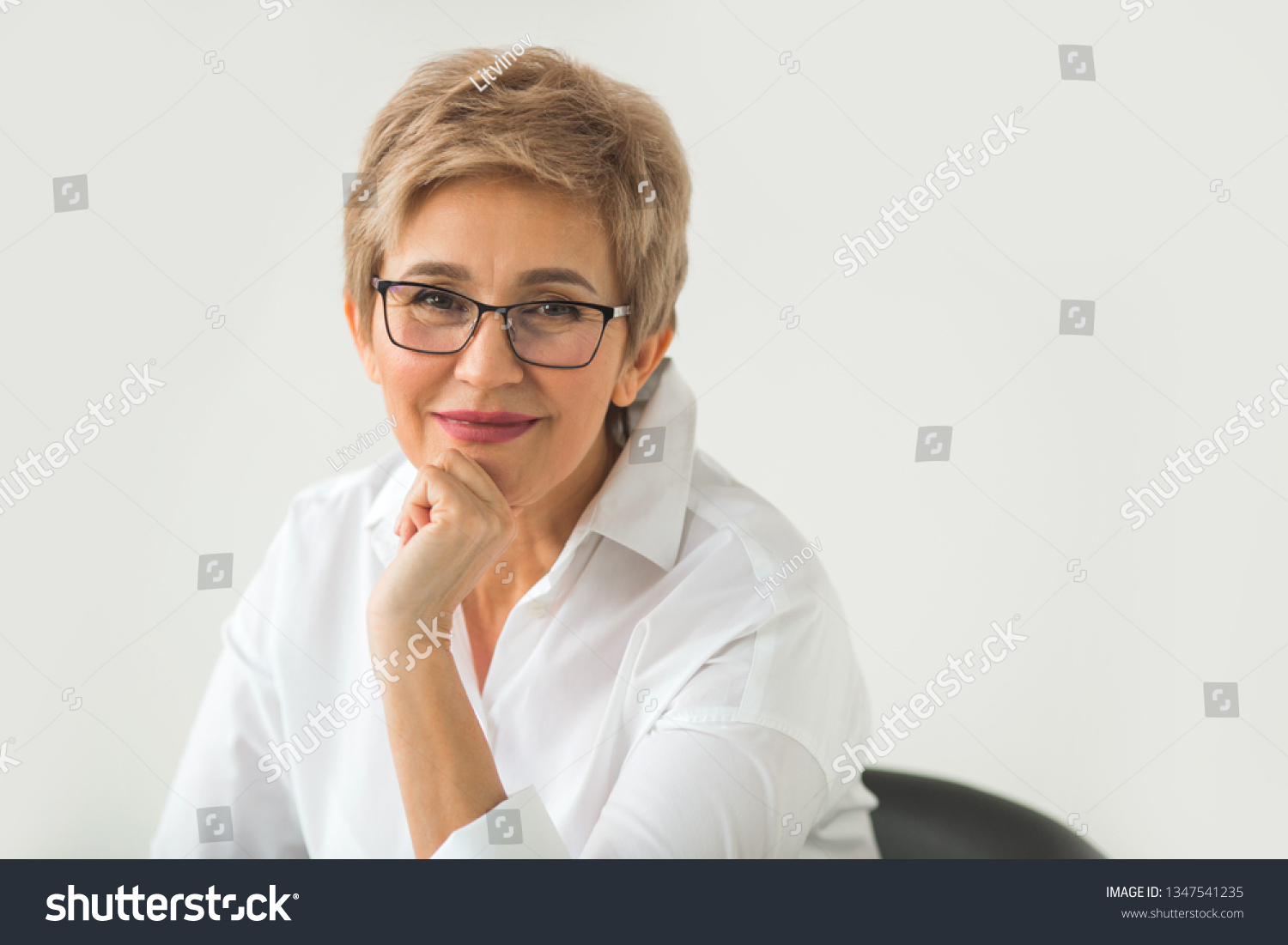 Portrait Stylish Aged Woman Glasses Short Stock Photo Edit Now