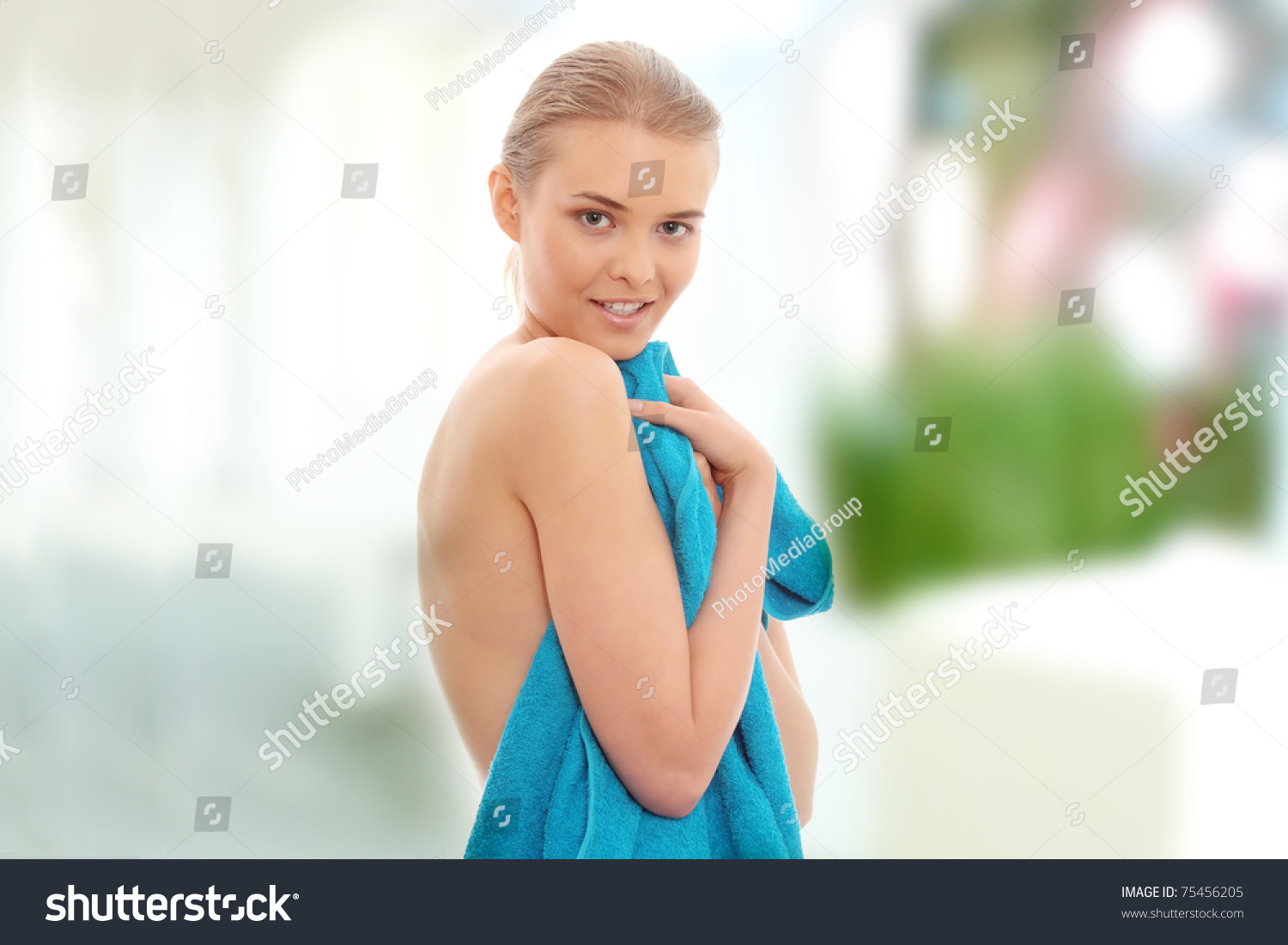 Portrait Beautiful Naked Woman Covering Her Stock Photo
