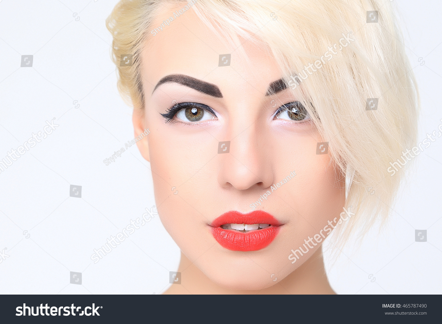 Portrait Blonde Short Hair Red Lipstick Stock Photo Edit Now