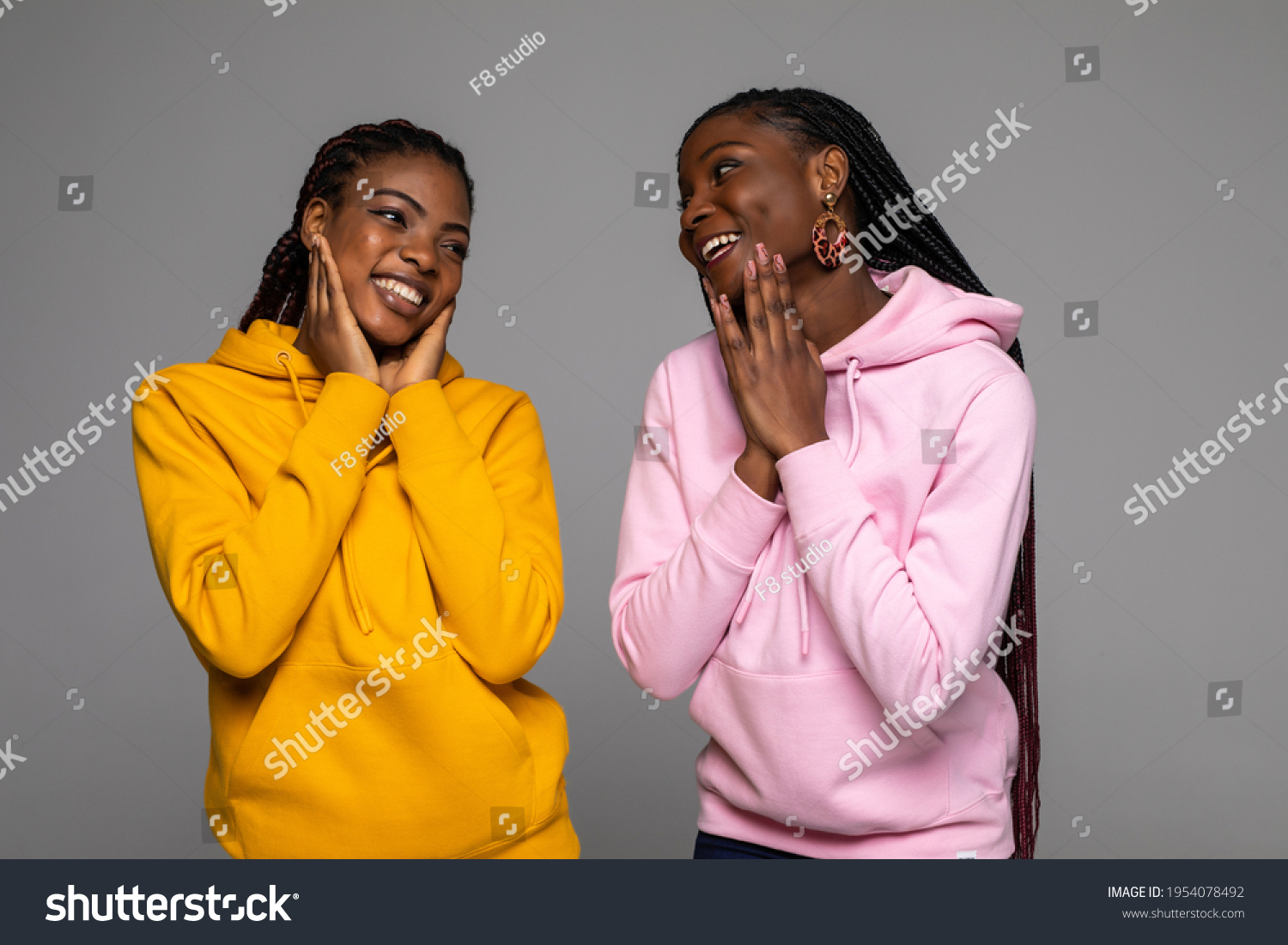 Portrait Two Attractive Charming Girlfriends Dressed Stock Photo ...