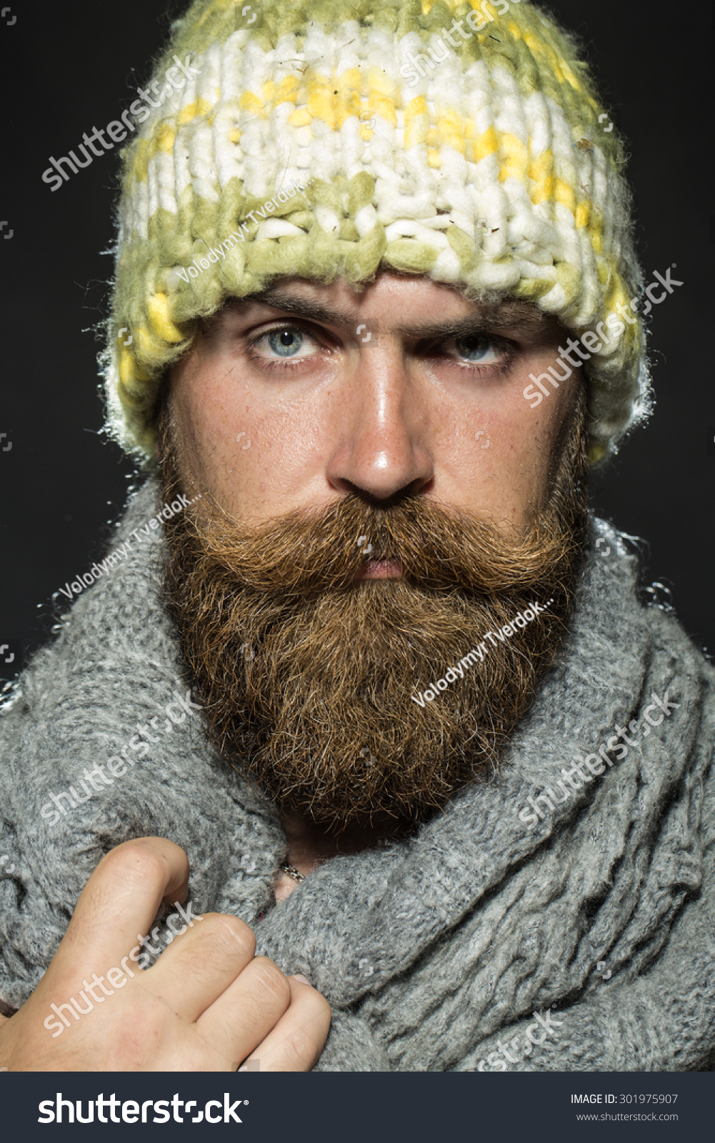 Portrait Of Unsocial Unshaven Tramp Man With Long Beard And Hendlebar ...