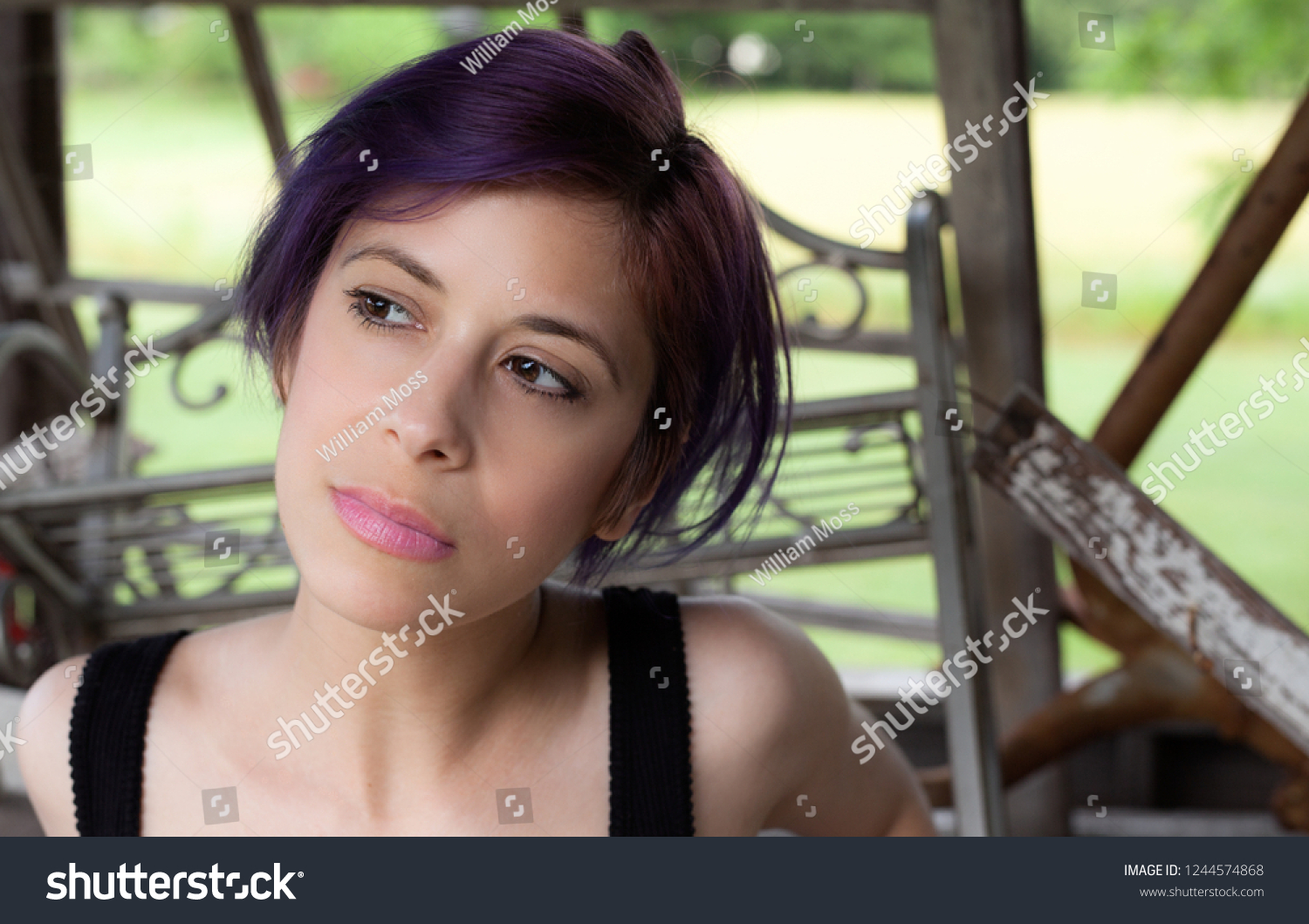 Portrait Woman Short Purple Hair Outside Stock Image Download Now