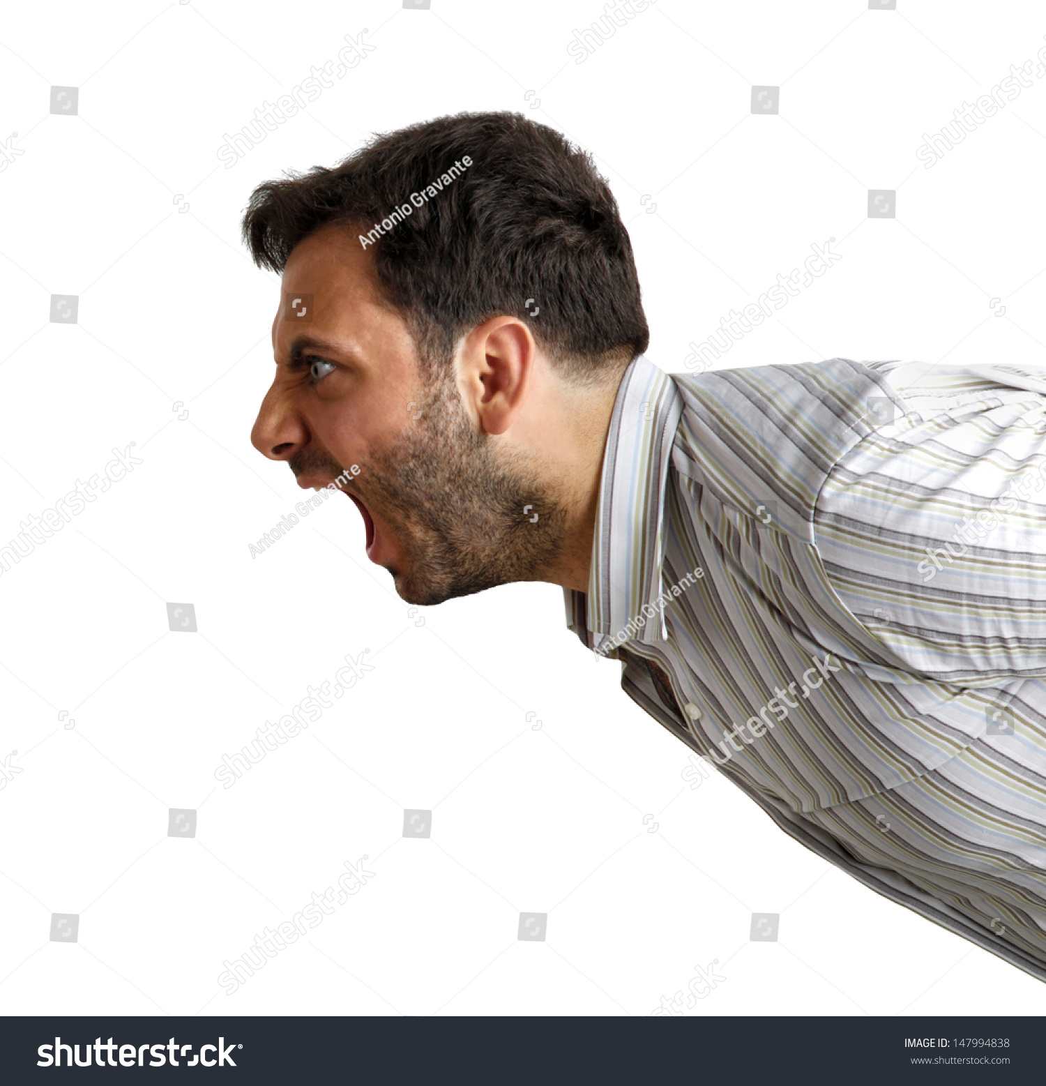 Portrait Of Young Angry Man Screaming Isolated On White Background ...