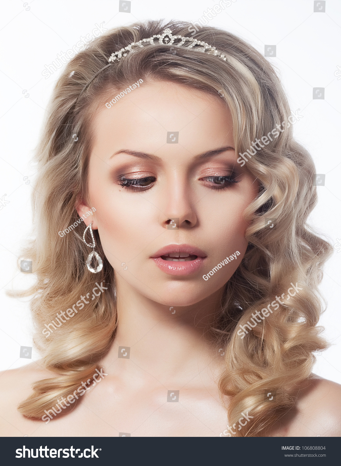 Portrait Of Young Beautiful Woman Blonde Hair Closeup. Ringlets. Curly ...