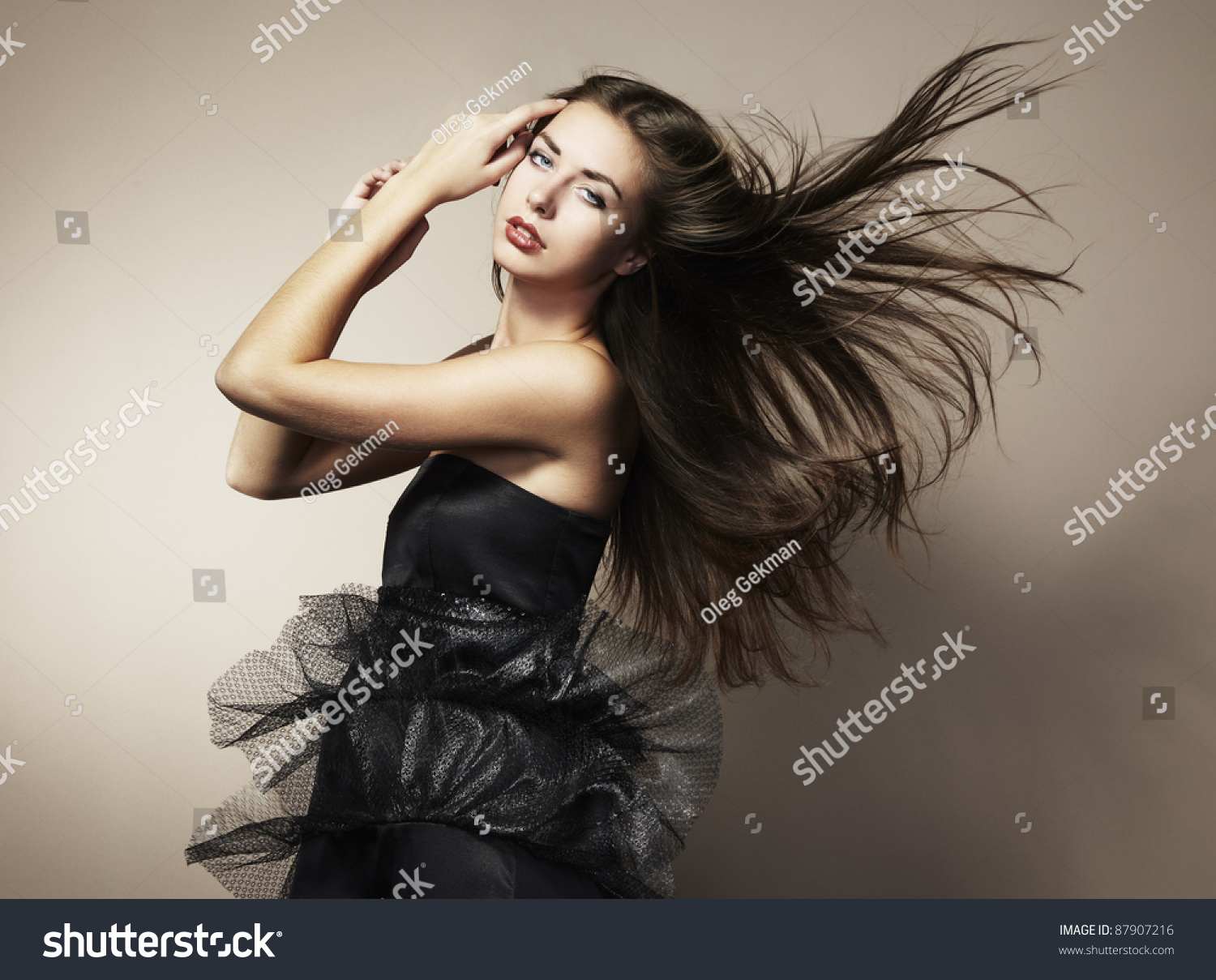 Portrait Of Young Dancing Woman With Long Flowing Hair. Fashion Photo ...