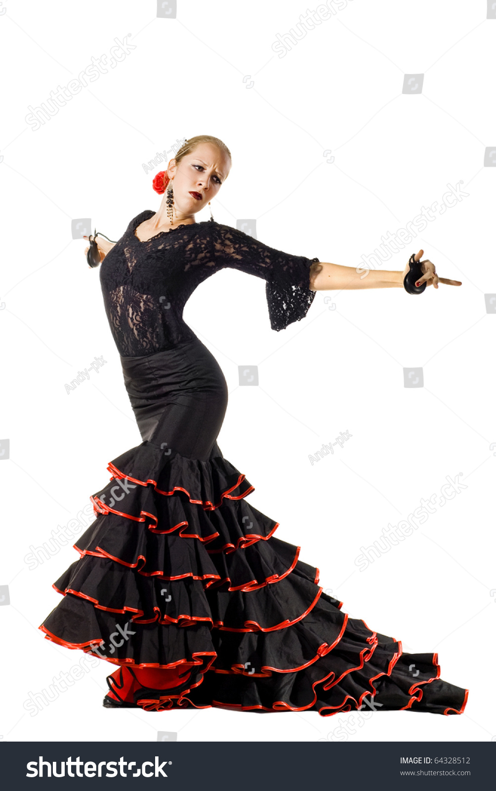 Portrait Of Young Elegance Flamenco Dancer In Action. Isolated Over ...