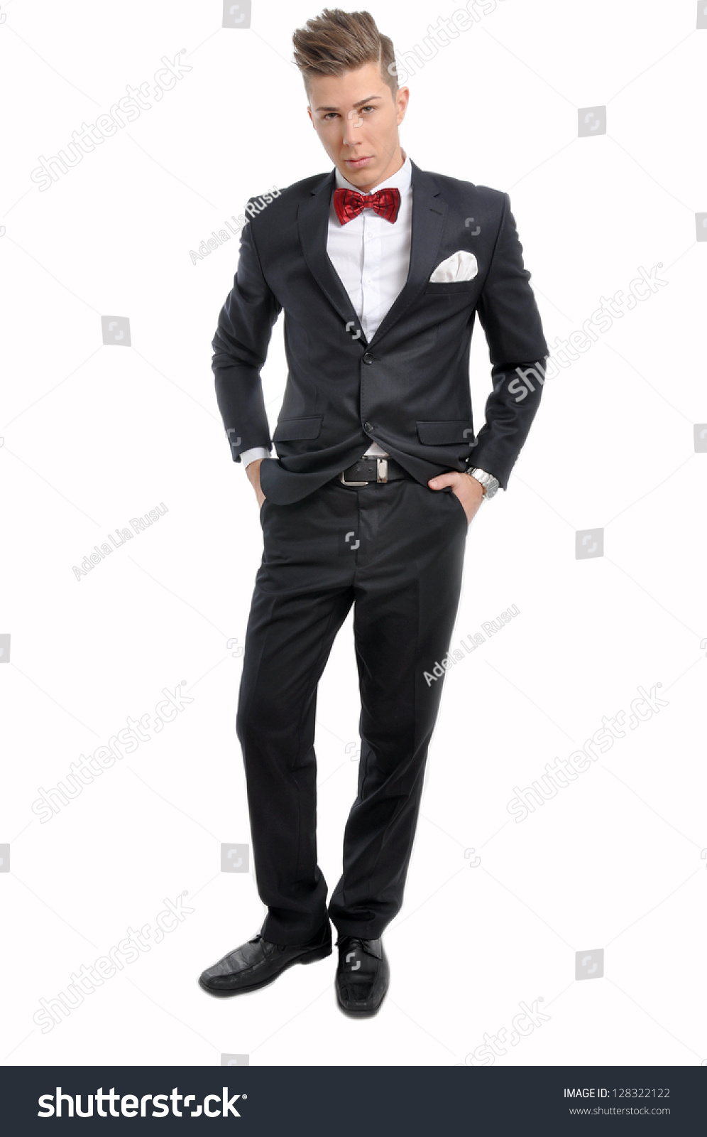 Portrait Young Male Model Red Bow Stock Photo 128322122 - Shutterstock