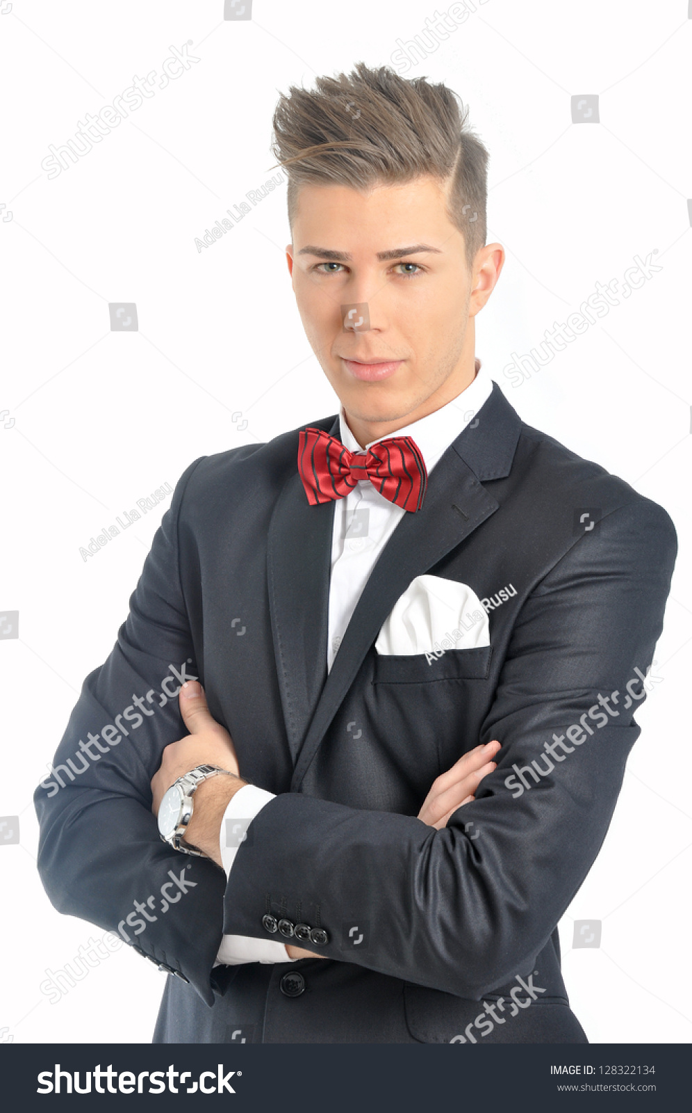 Portrait Young Male Model Red Bow Stock Photo 128322134 - Shutterstock