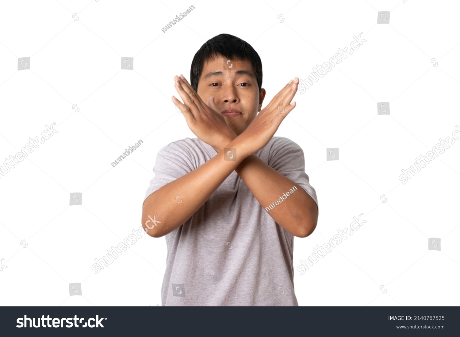 Portrait Young Man Show Stop Gesture Stock Photo 2140767525 | Shutterstock