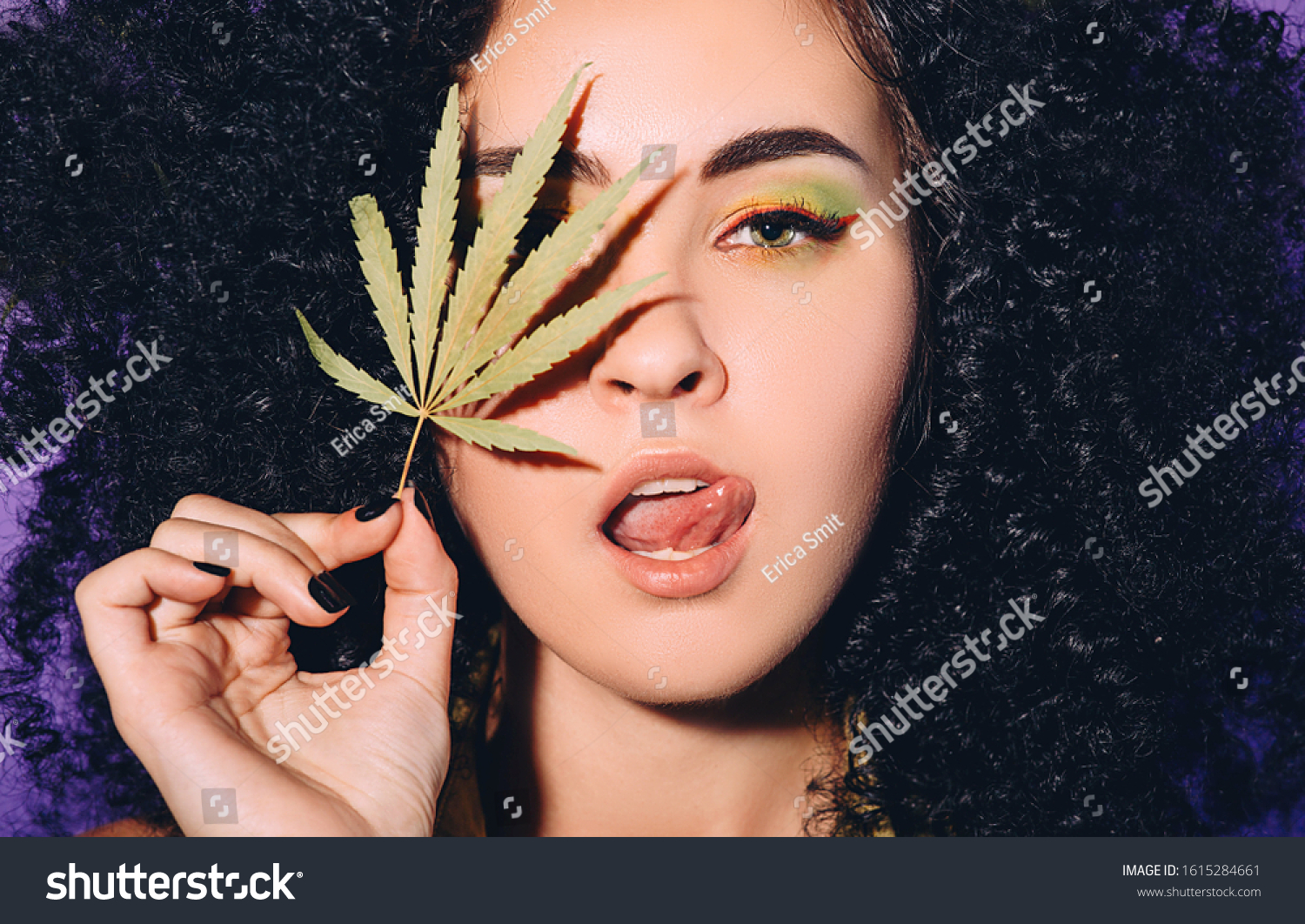 Portrait Rastafarian Woman Cannabis Leaf Near Stock Photo 1615284661 