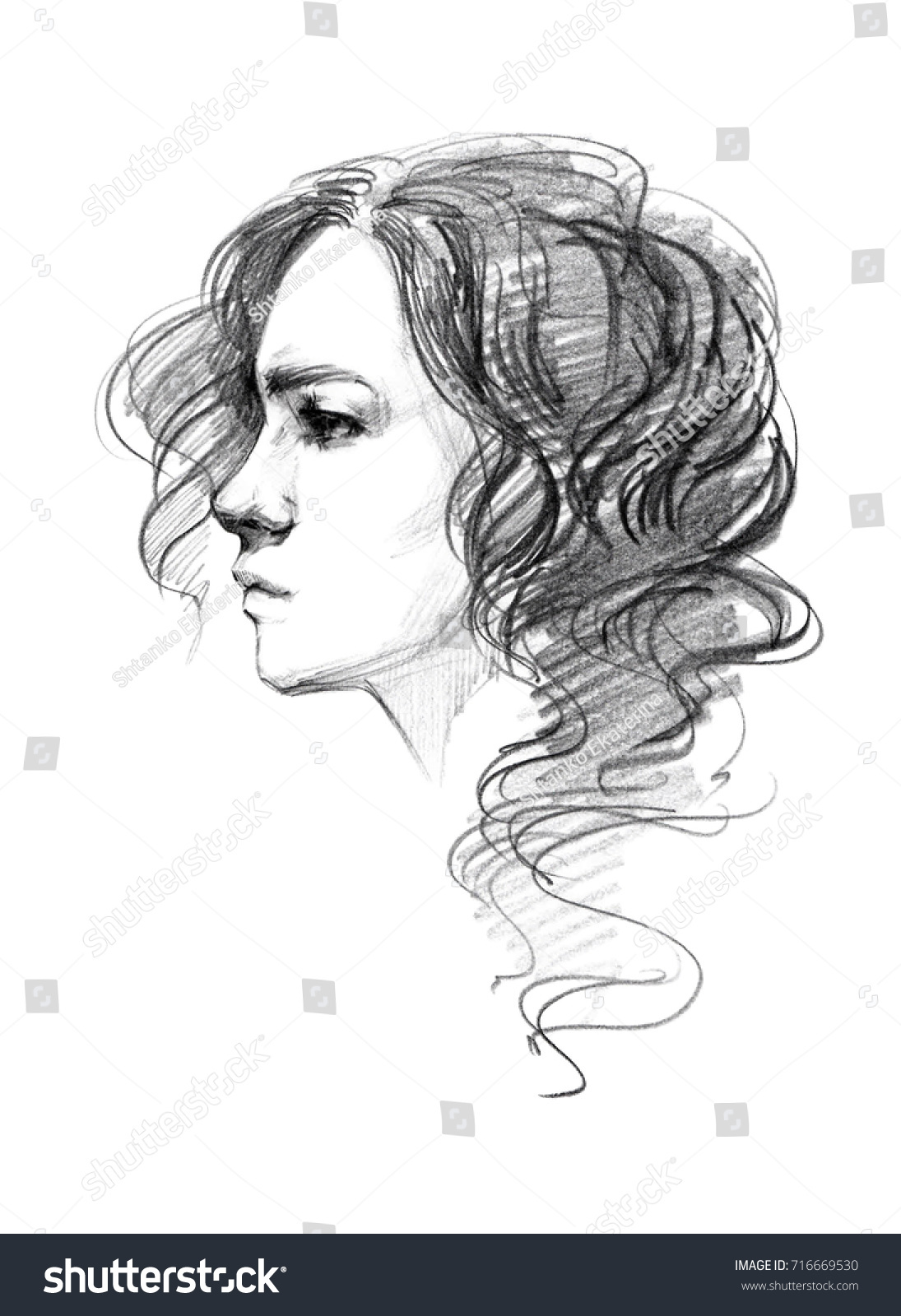 Portrait Sketch Young Beautiful Girl Fast People Beauty Fashion