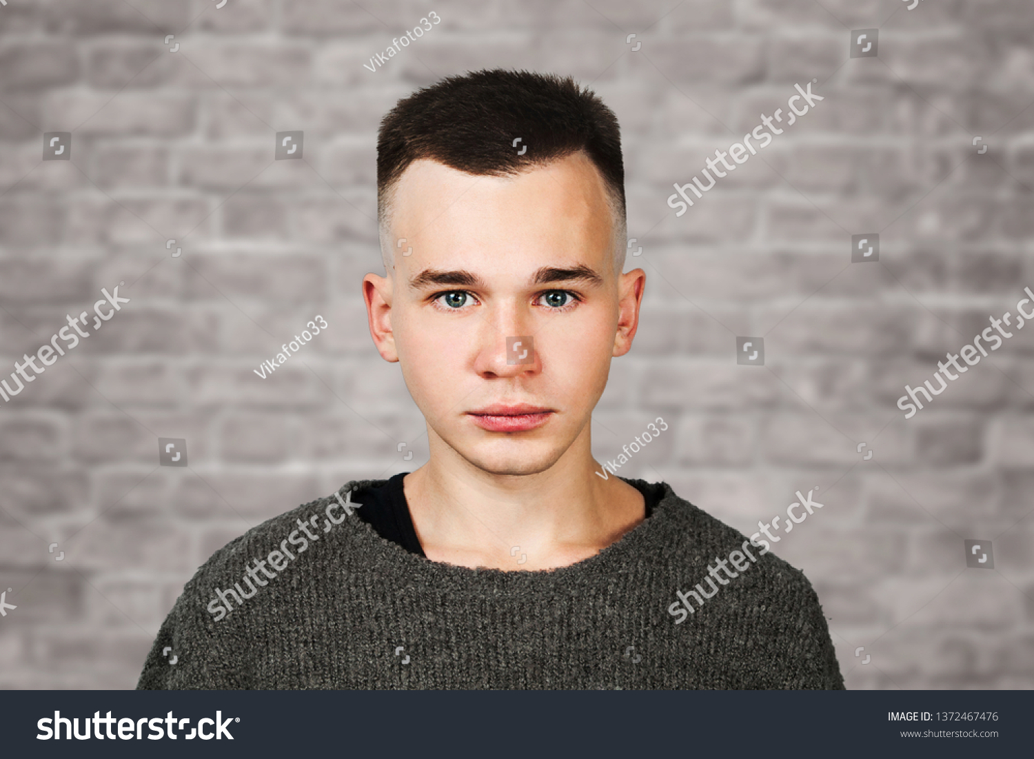 Portrait White Yong Guy Gray Sweater Stock Image Download Now
