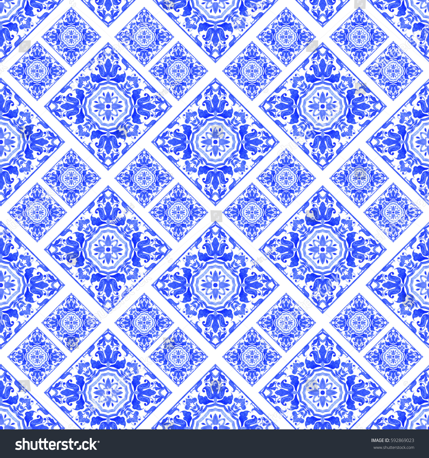azulejo watercolor portuguese azulejo tiles watercolor seamless pattern stock azulejo watercolor portuguese azulejo tiles watercolor seamless pattern stock
